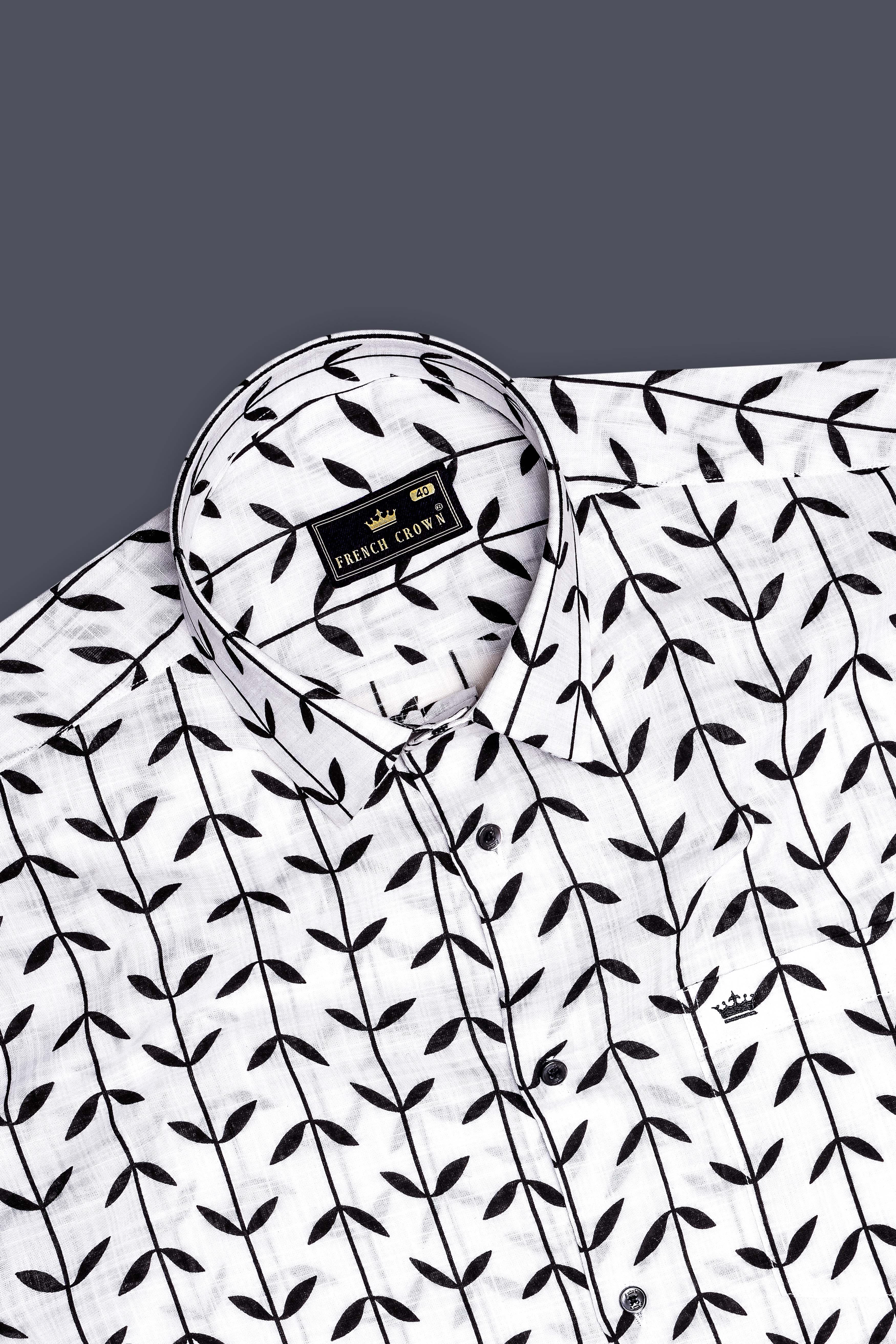 Monochrome Muse-Bright White and Black Printed Lightweight Premium Cotton Casual Shirt