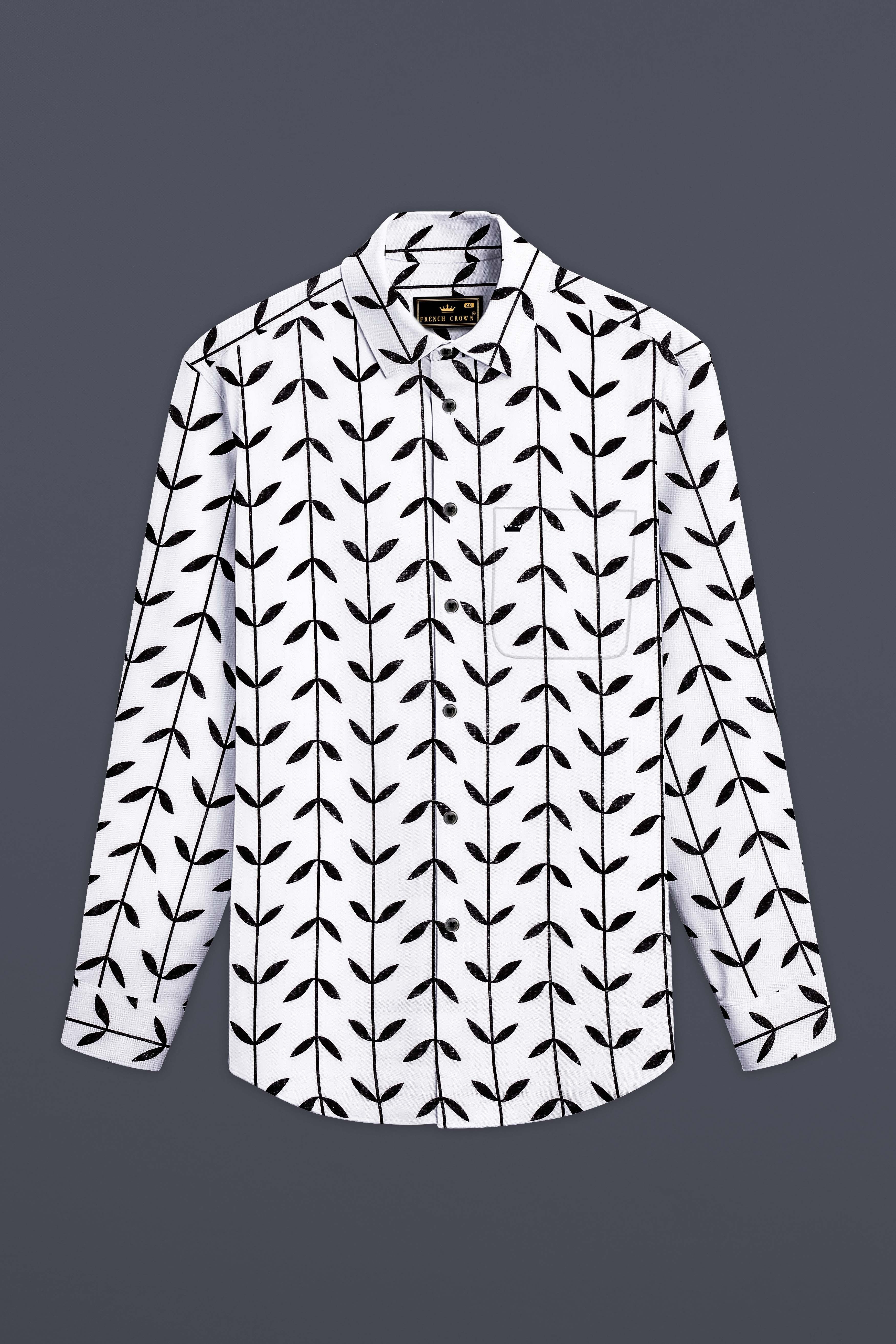 Monochrome Muse-Bright White and Black Printed Lightweight Premium Cotton Casual Shirt