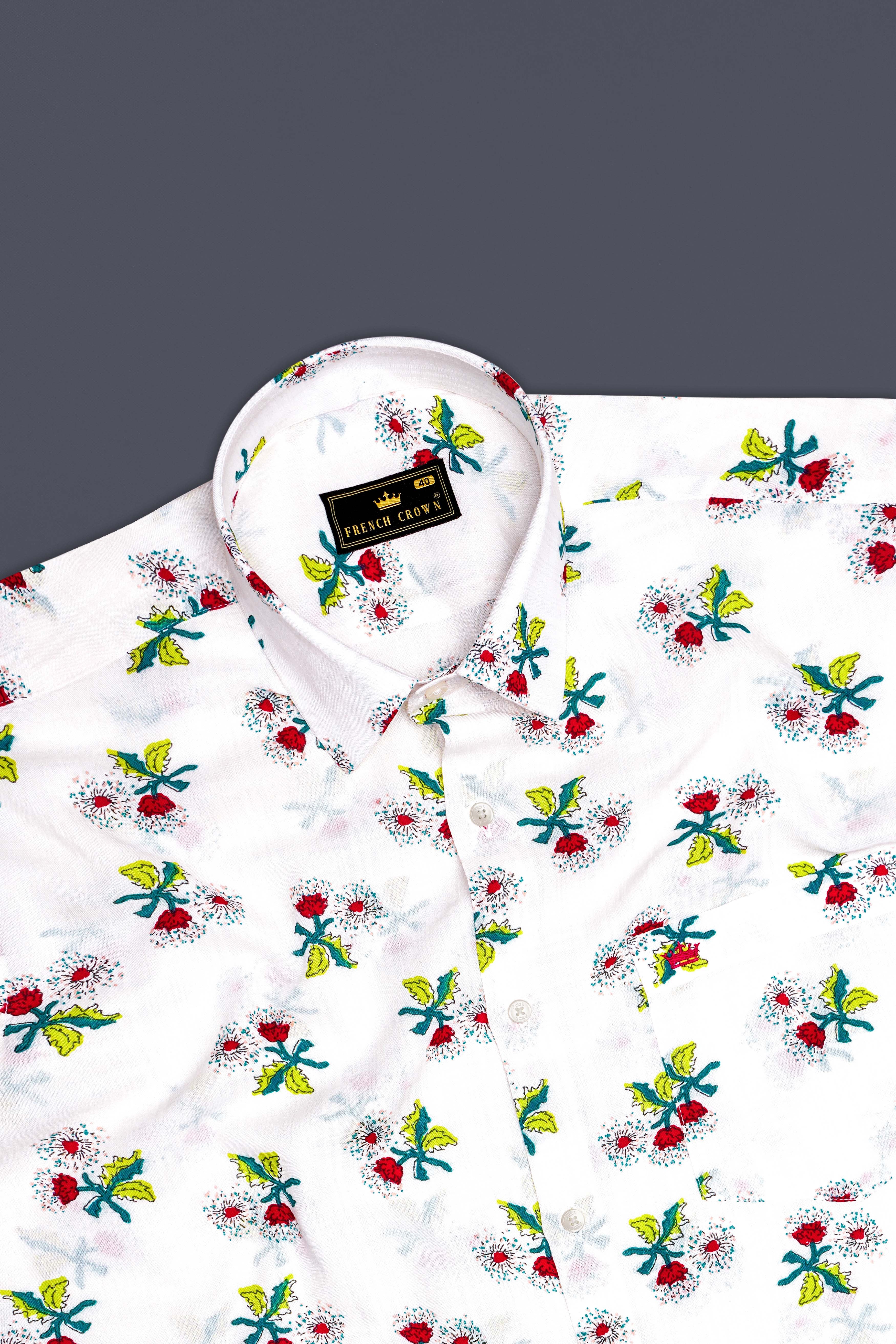 Petite Petals-Bright White Ditsy Printed Lightweight Premium Cotton Casual Shirt