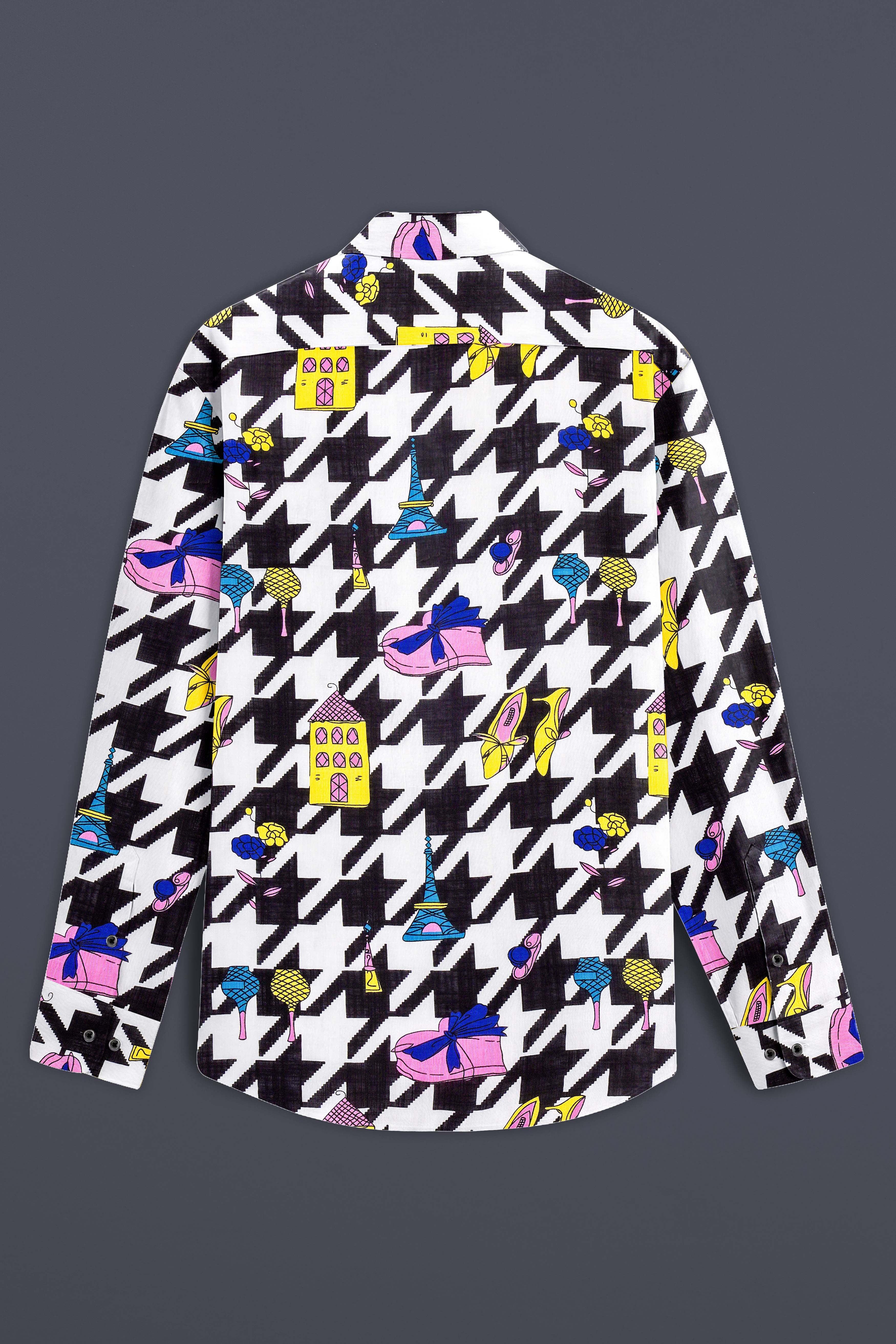 Lilac Thread-Black & White with Lavender Pink Herringbone Printed Lightweight Premium Cotton Multicolor Casual Shirt