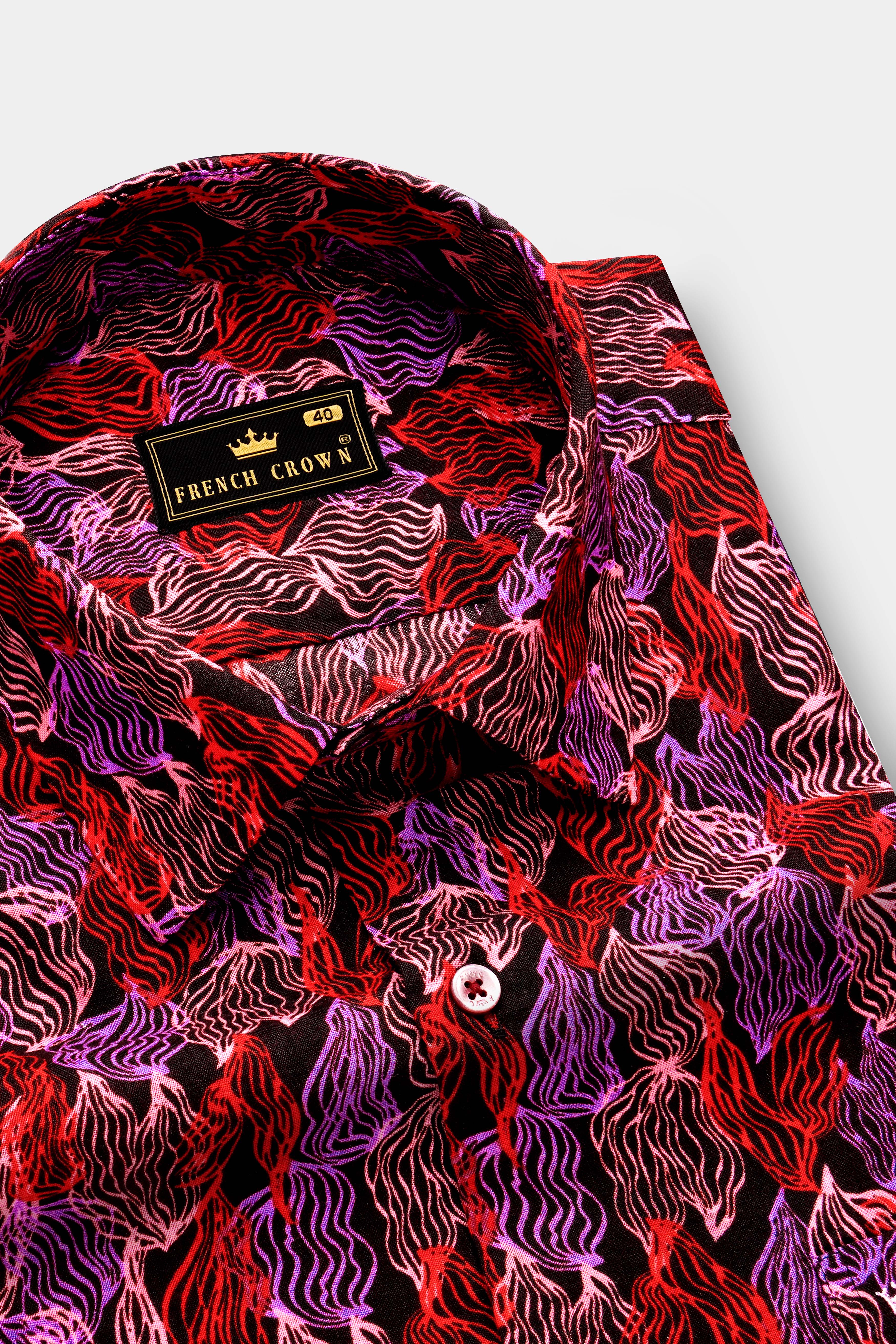 Crimson Veil-Sinopia Red and Black Printed Lightweight Premium Cotton Multicolor Casual Shirt