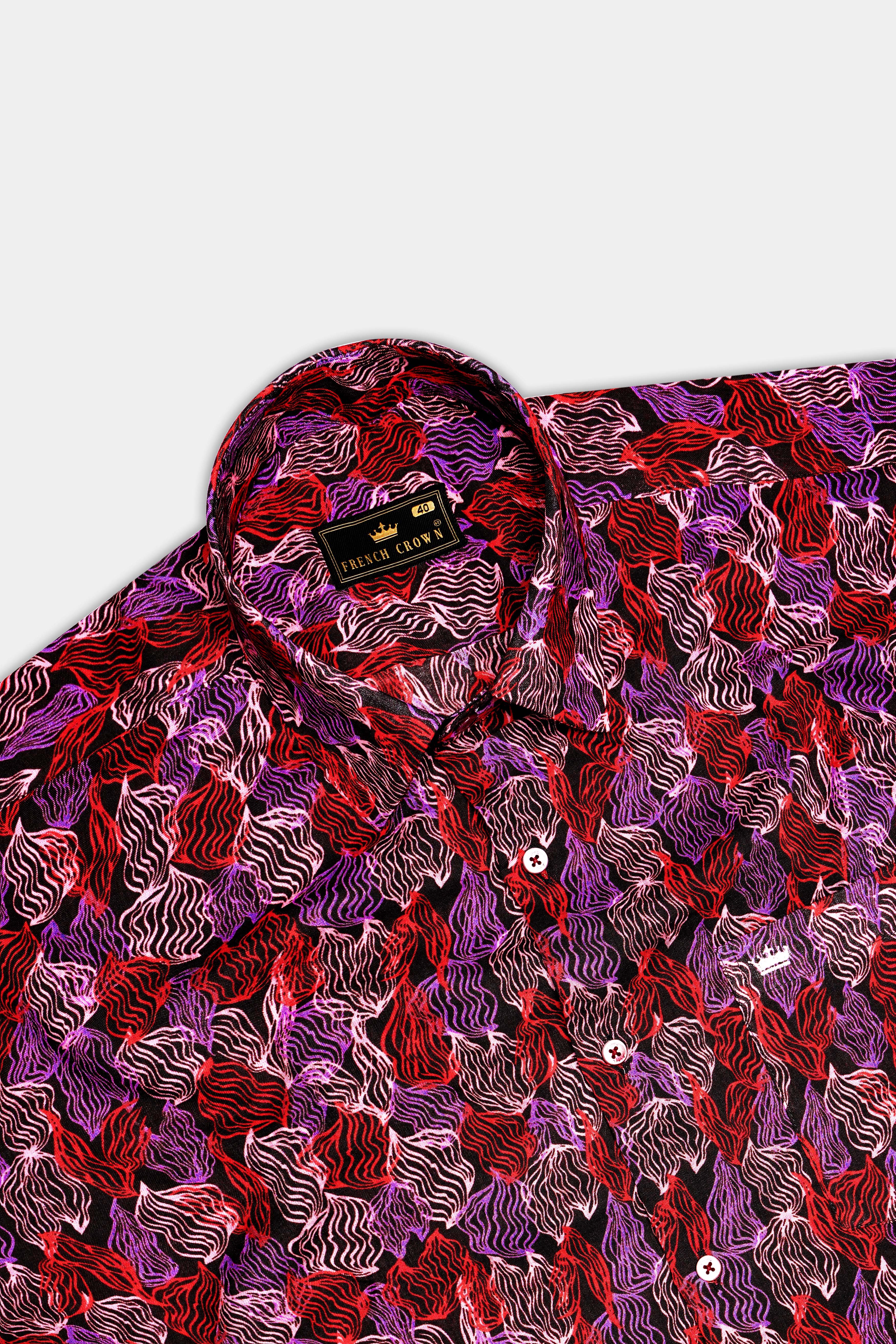 Crimson Veil-Sinopia Red and Black Printed Lightweight Premium Cotton Multicolor Casual Shirt