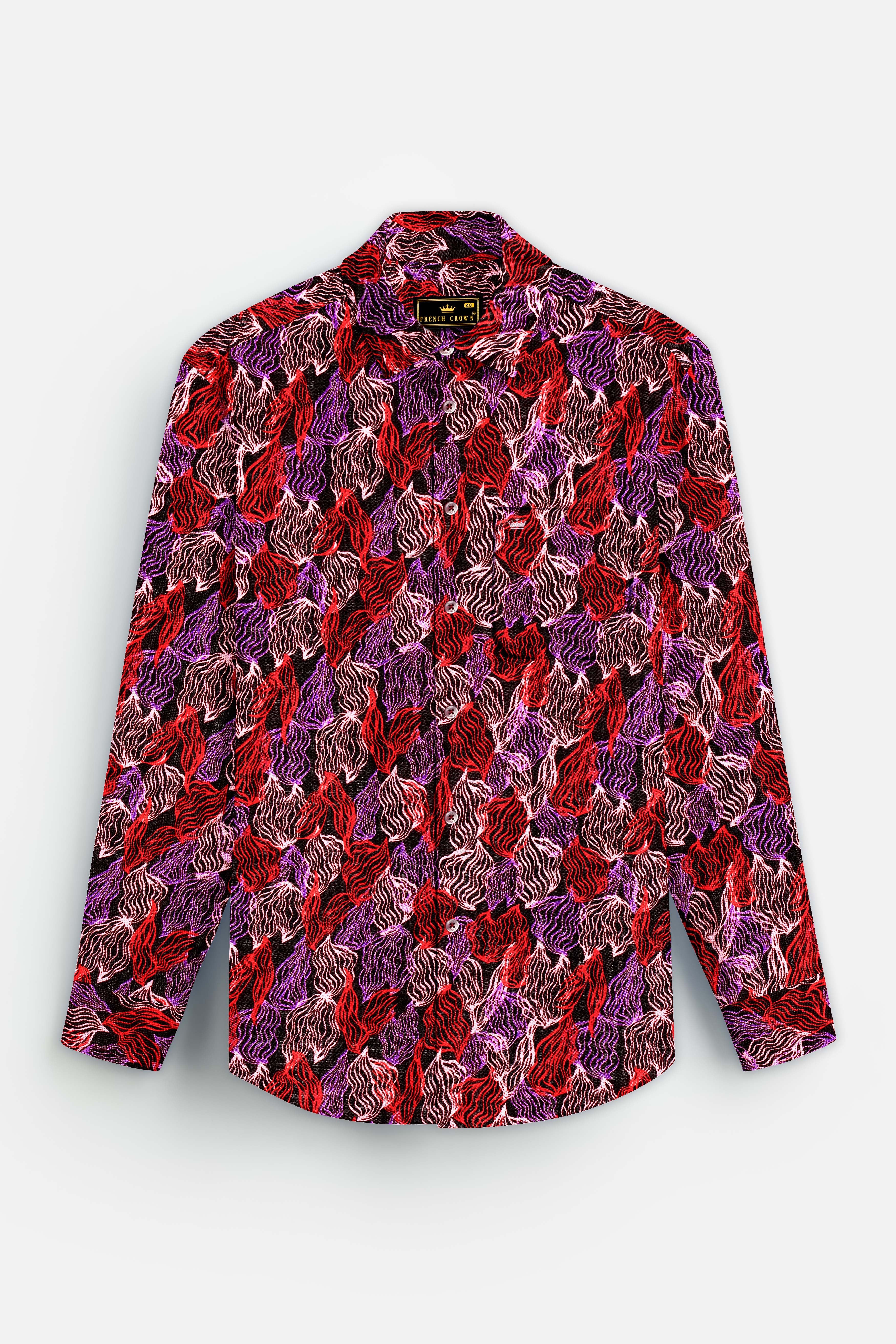 Crimson Veil-Sinopia Red and Black Printed Lightweight Premium Cotton Multicolor Casual Shirt