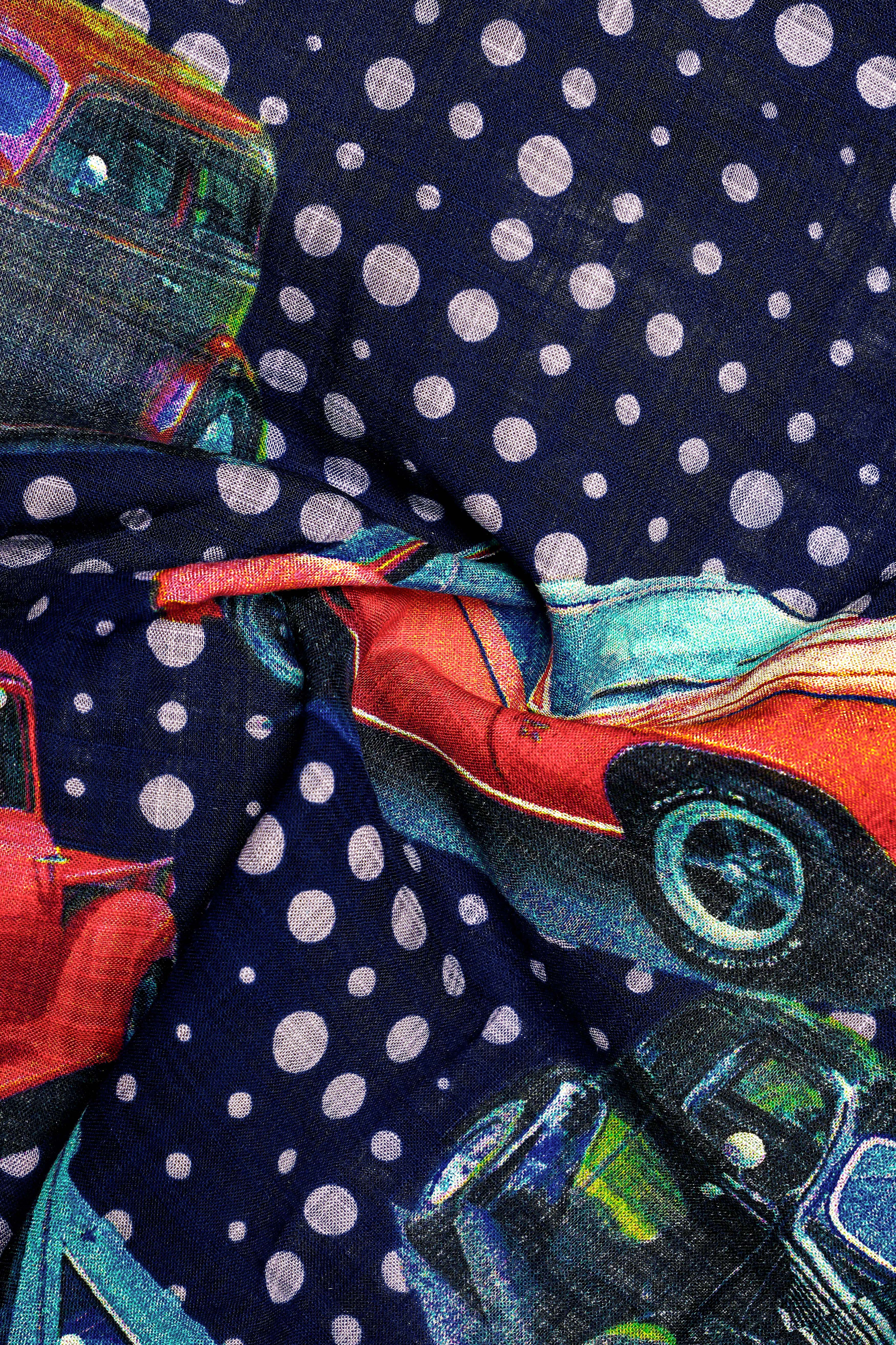 Vintage-Cinder Blue Vintage Car Printed Lightweight Premium Cotton Multicolor Casual Shirt
