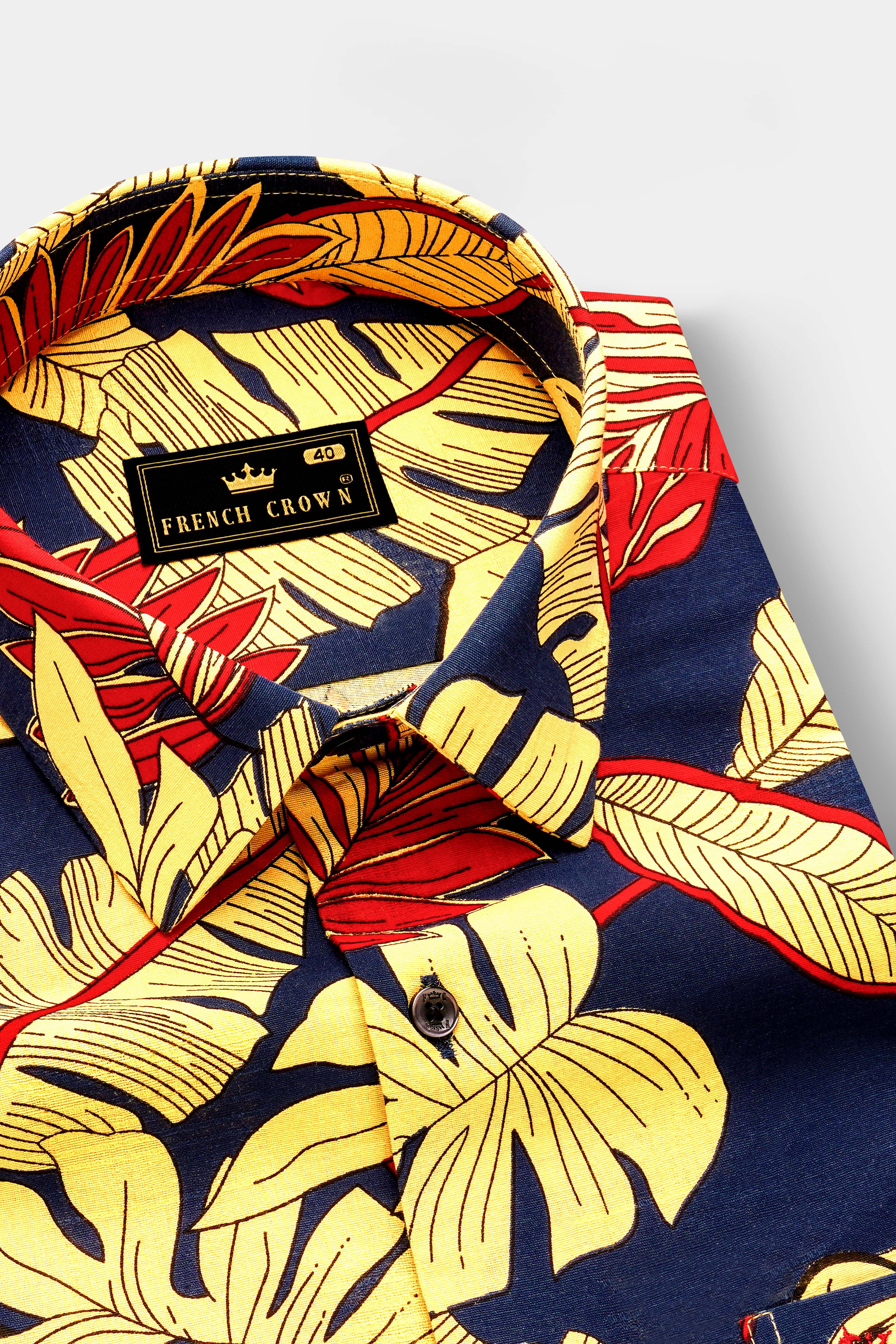 Citrus Splash-Primrose yellow and Martinique Blue Funky Printed Lightweight Premium Cotton Multicolor Casual Shirt