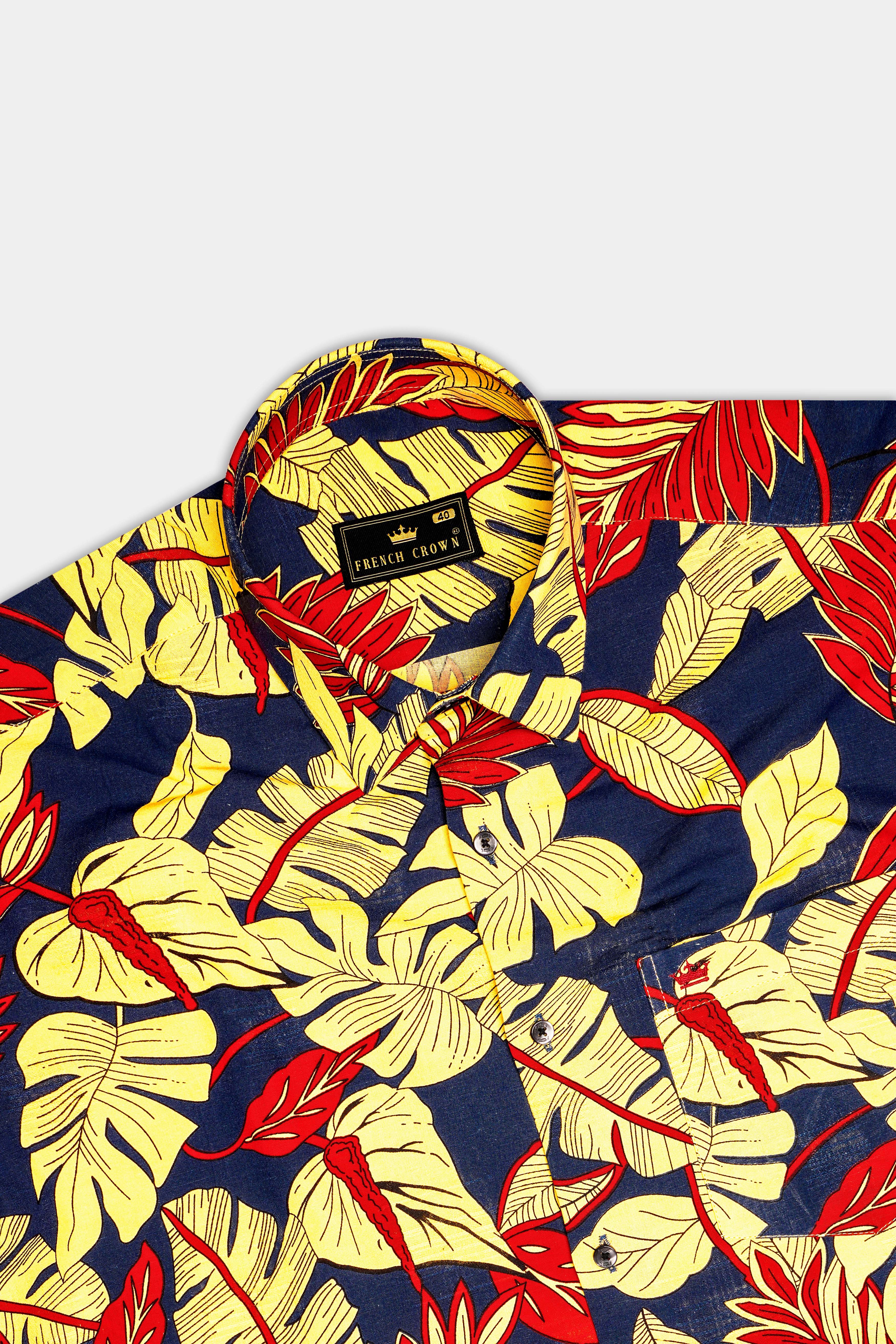 Citrus Splash-Primrose yellow and Martinique Blue Funky Printed Lightweight Premium Cotton Multicolor Casual Shirt