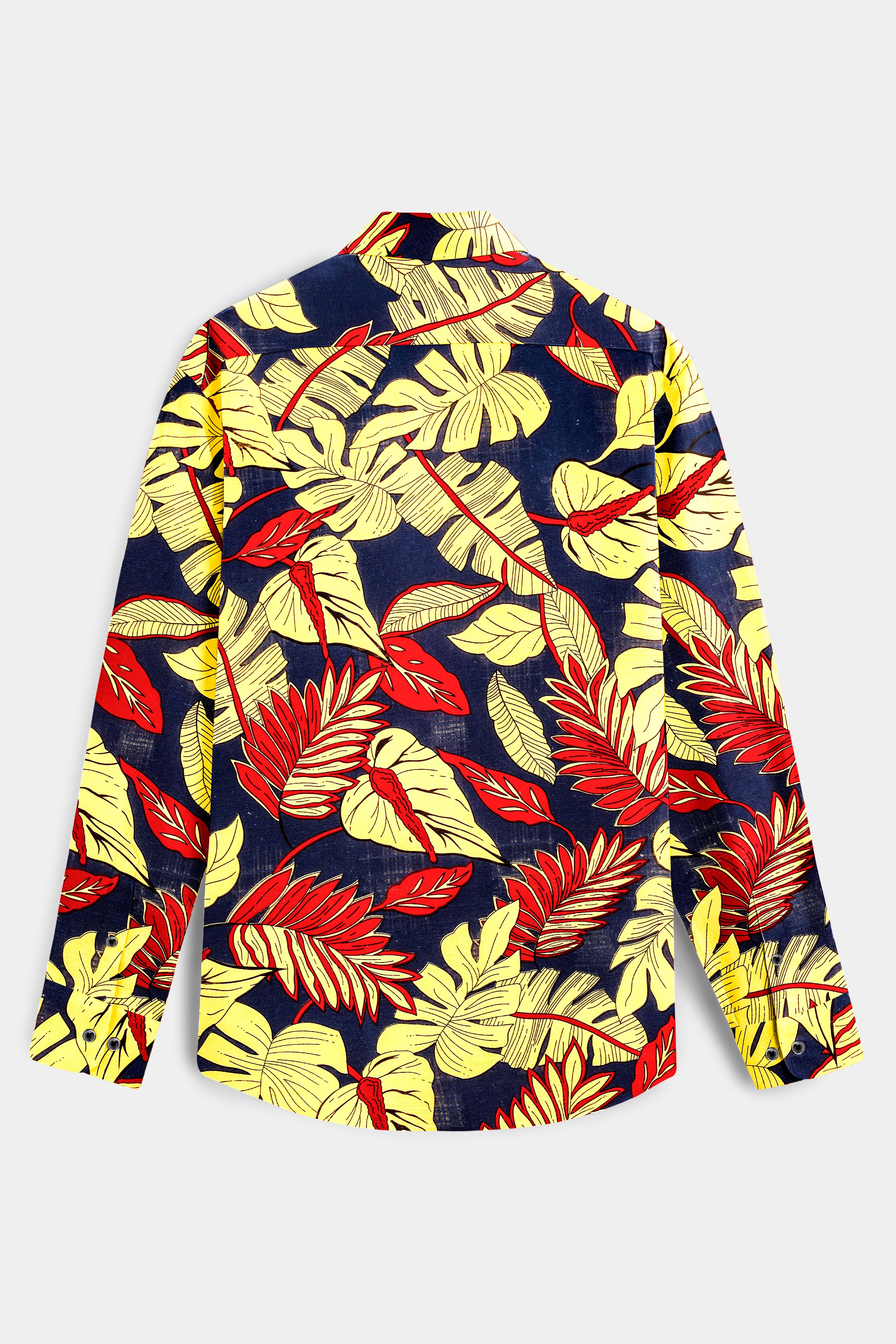 Citrus Splash-Primrose yellow and Martinique Blue Funky Printed Lightweight Premium Cotton Multicolor Casual Shirt