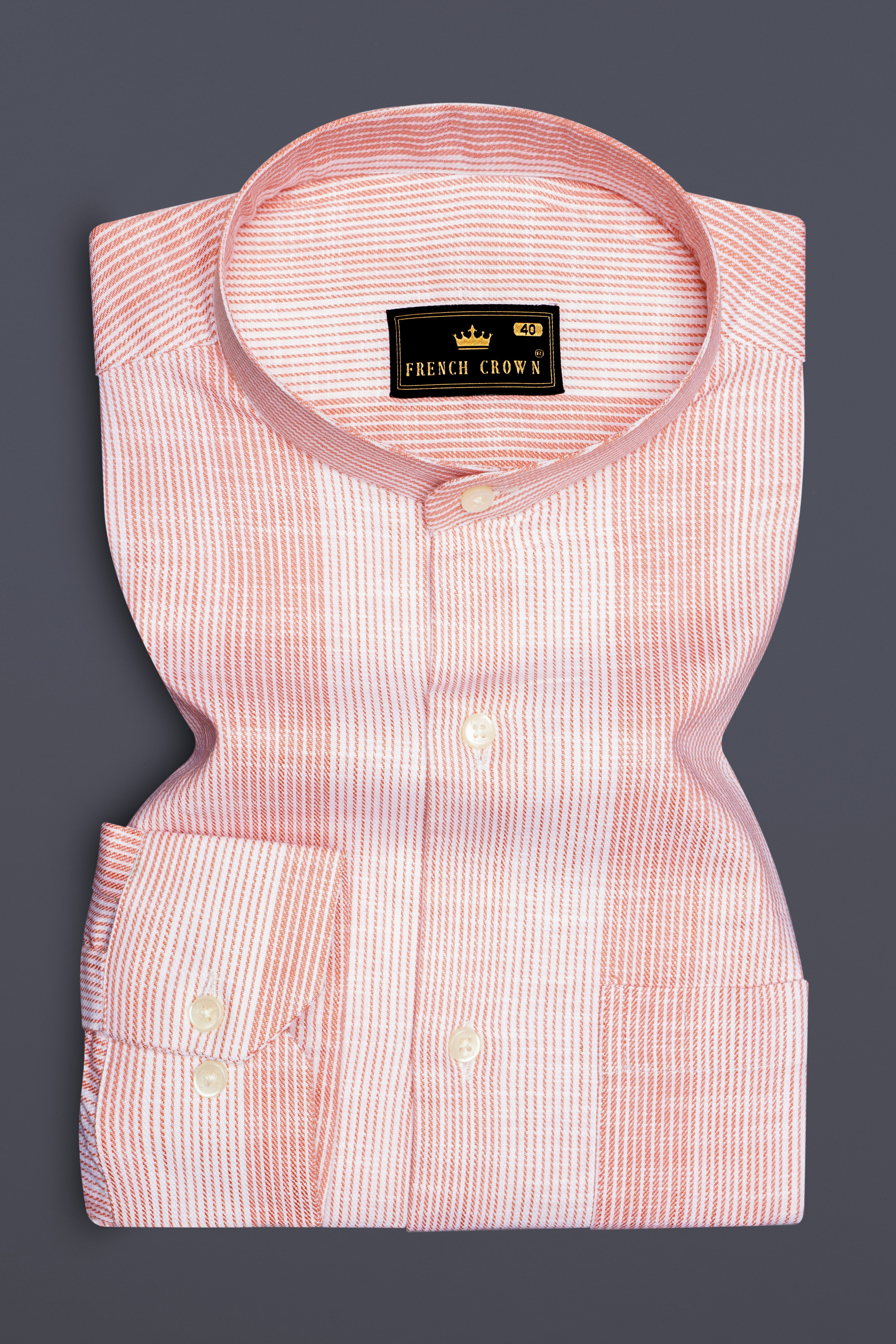 Rose-Flamingo Pink Stripes Luxurious Linen Casual Shirt