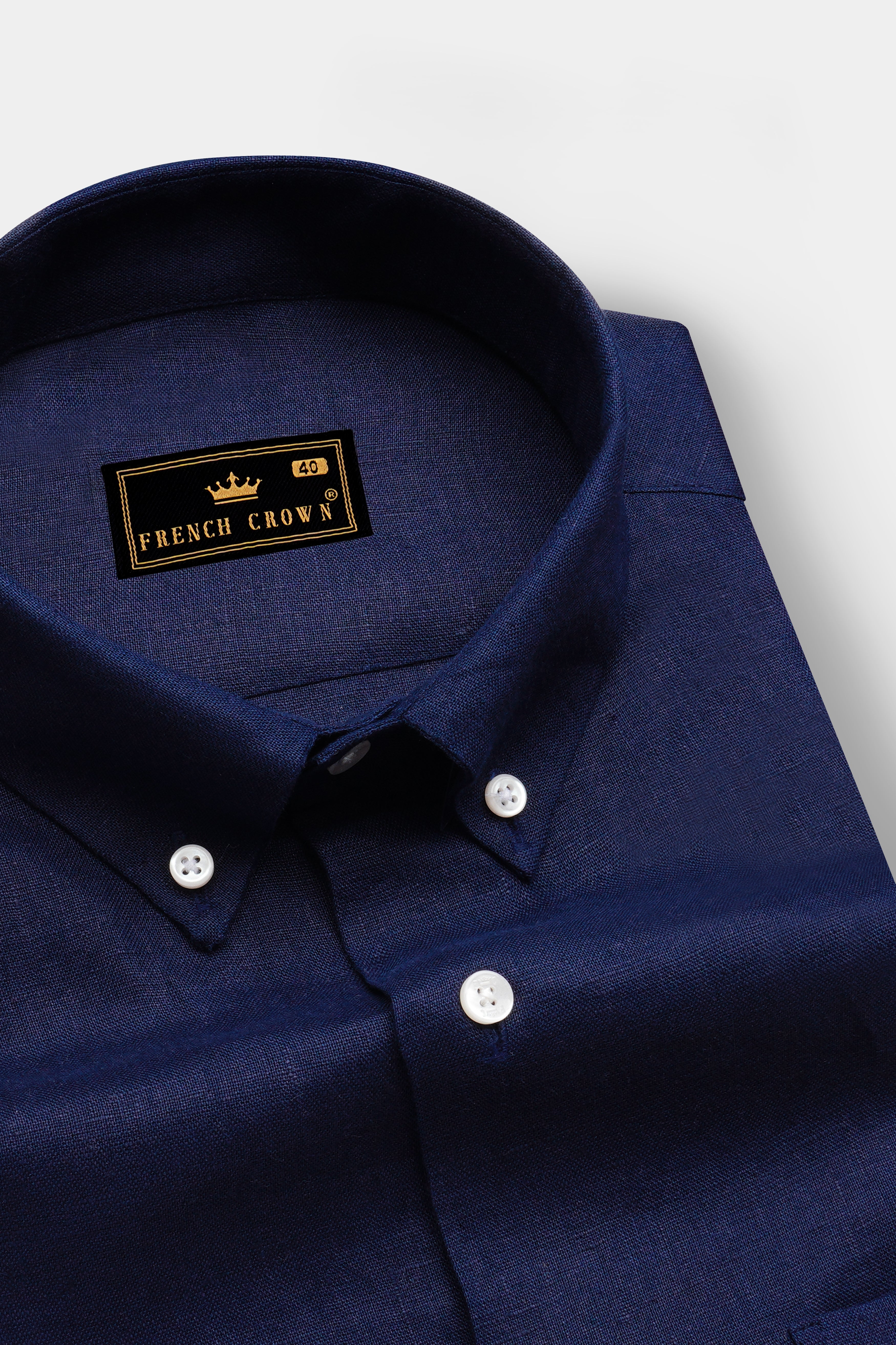 Coastal Charm-Azure Blue Solid Luxurious Linen Dress Shirt