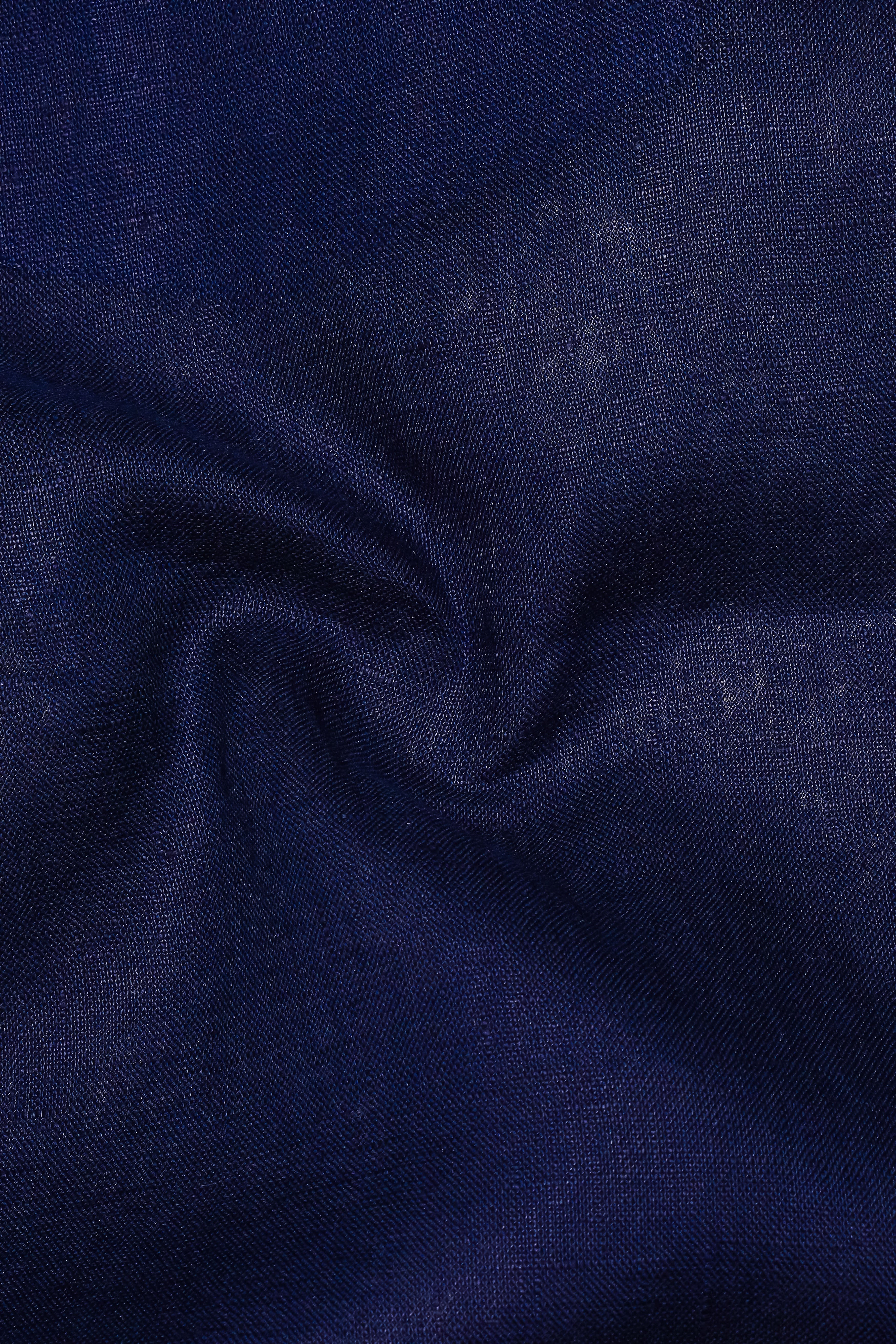 Coastal Charm-Azure Blue Solid Luxurious Linen Dress Shirt