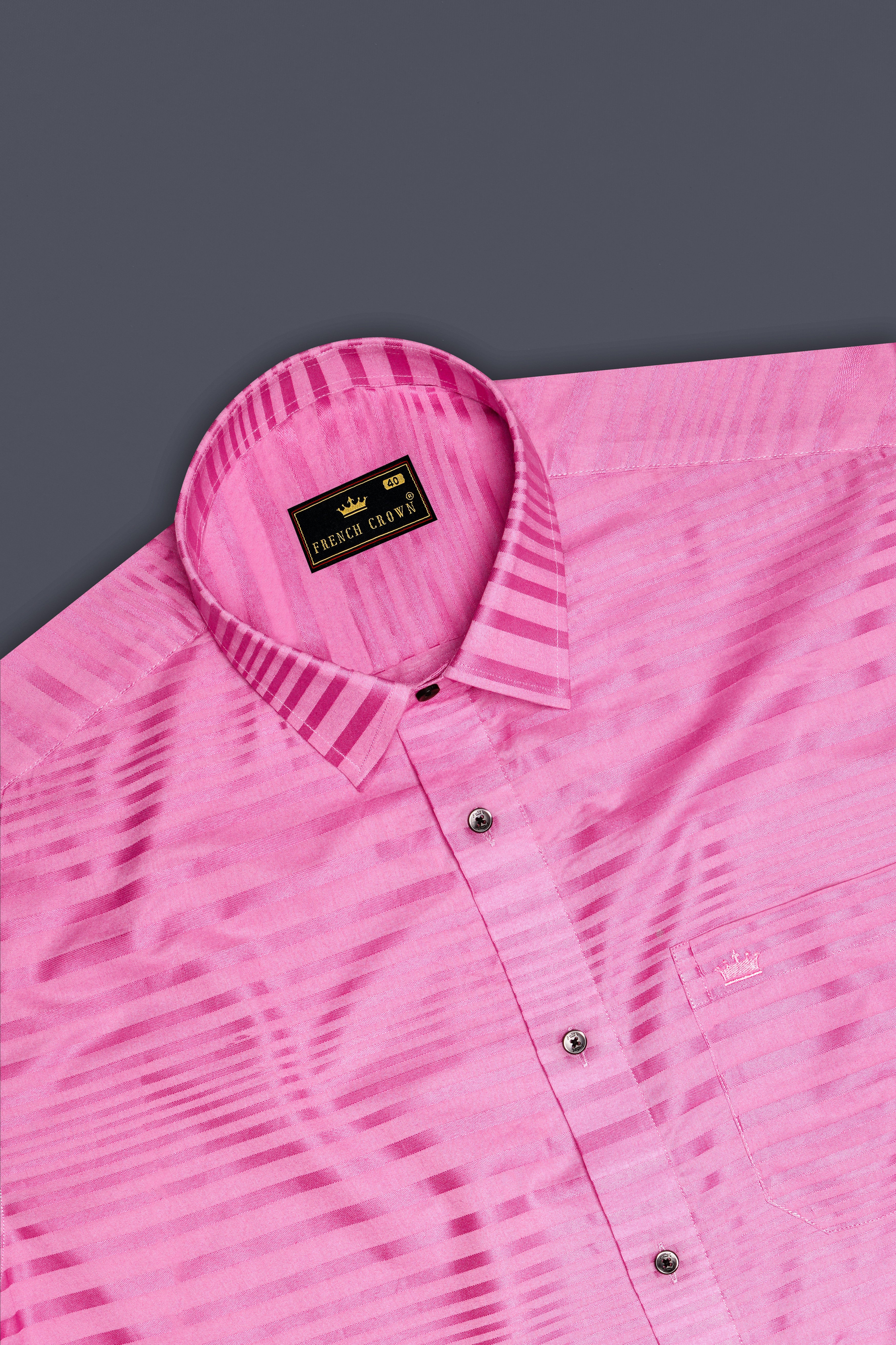 Lilac Bloom-Viola Pink Stripes Jacquard Textured Premium Cotton Dress Shirt