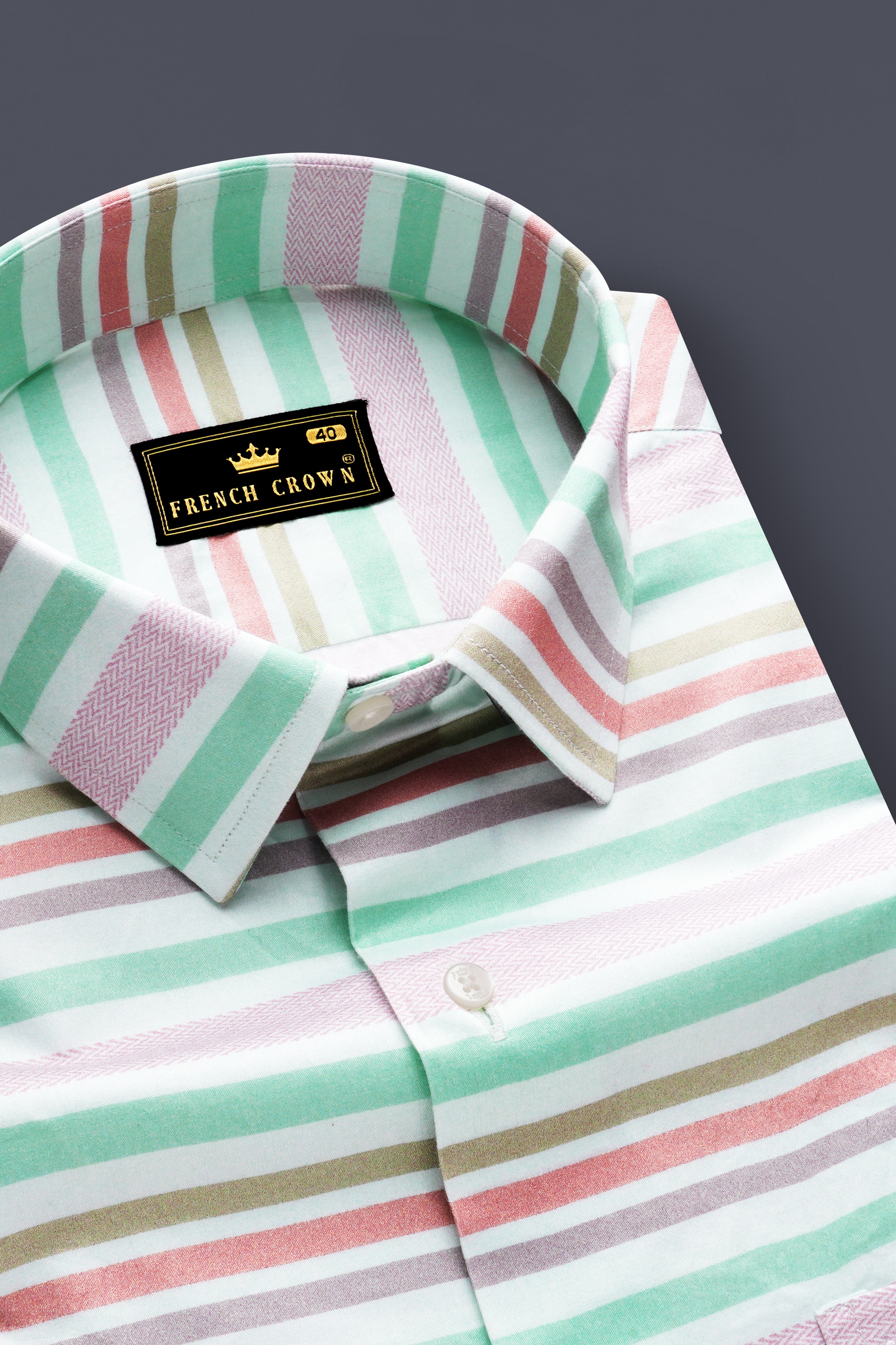 Spring Haze-Vista Green And Petite Orchid Pink Multi Color Stripes Subtle Sheen Super Soft Premium Cotton Casual Shirt