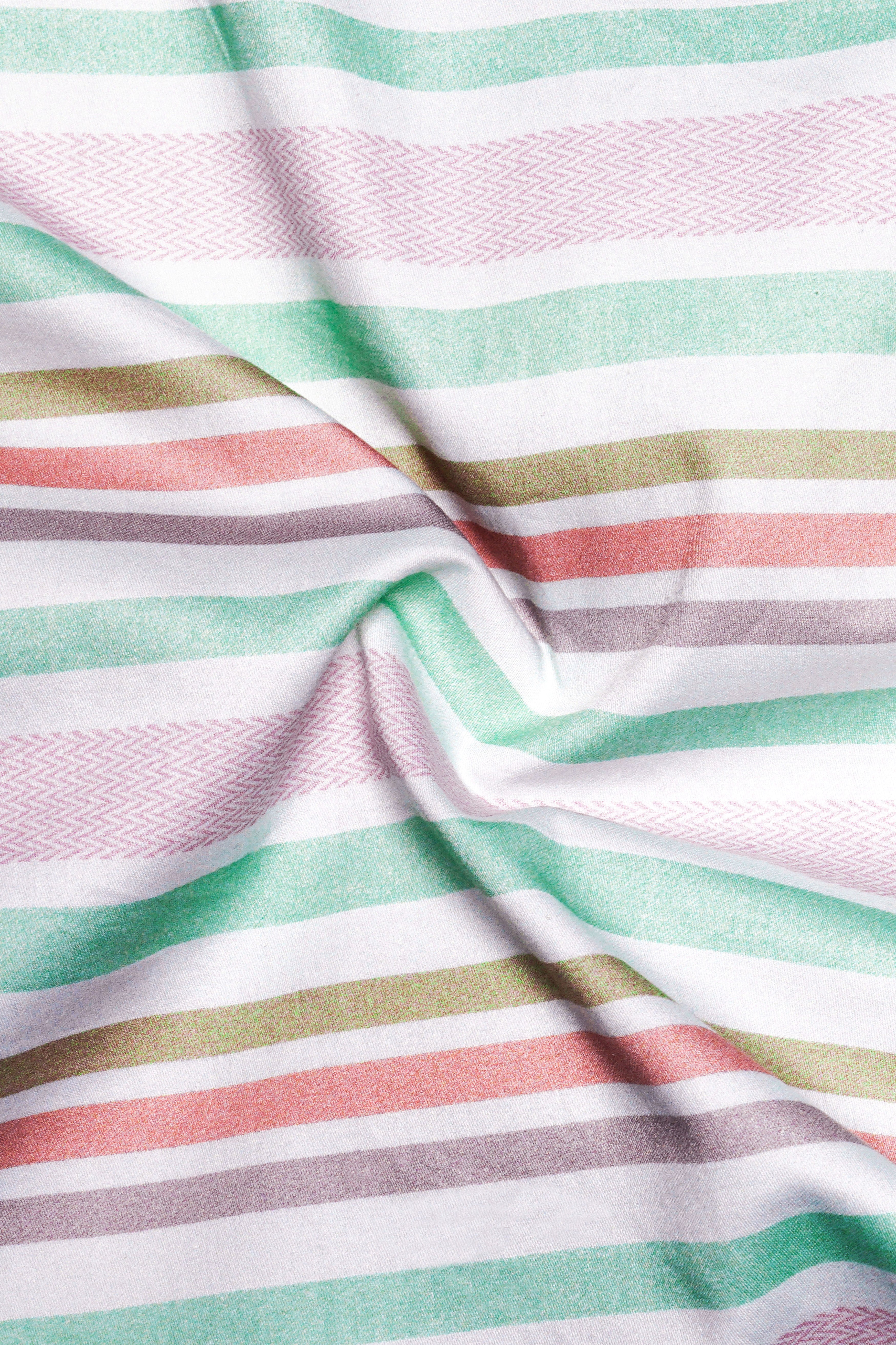 Spring Haze-Vista Green And Petite Orchid Pink Multi Color Stripes Subtle Sheen Super Soft Premium Cotton Casual Shirt