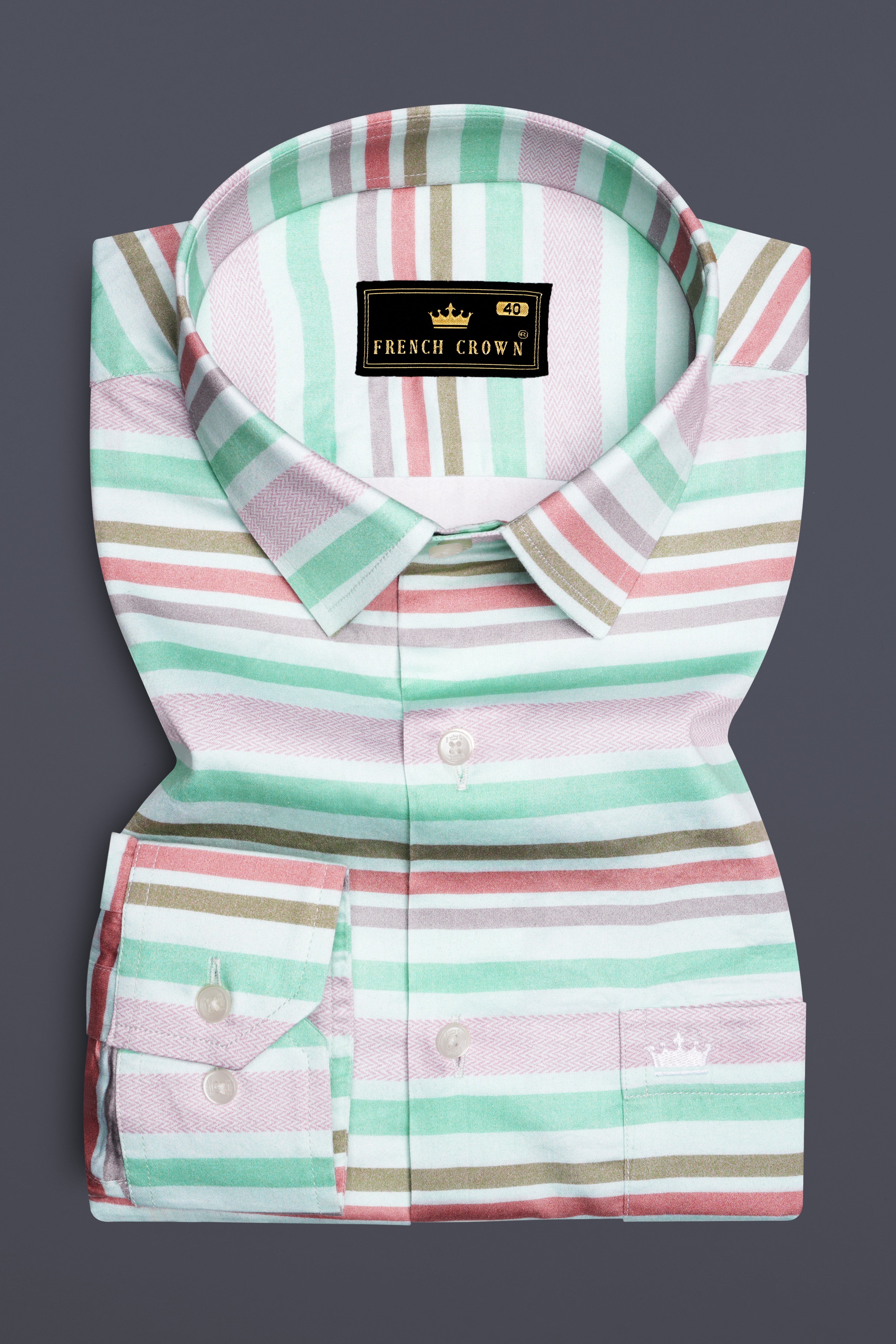 Spring Haze-Vista Green And Petite Orchid Pink Multi Color Stripes Subtle Sheen Super Soft Premium Cotton Casual Shirt