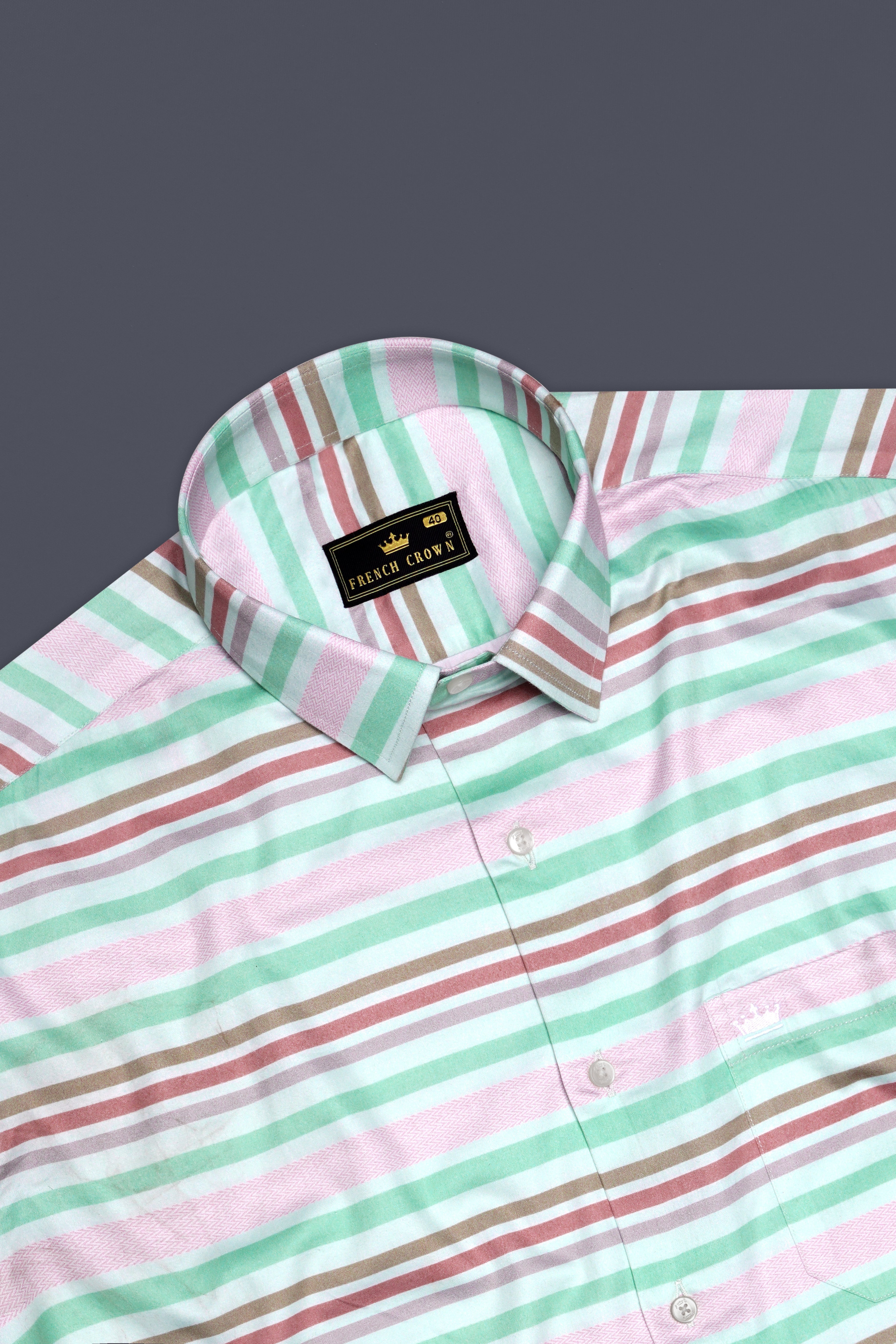 Spring Haze-Vista Green And Petite Orchid Pink Multi Color Stripes Subtle Sheen Super Soft Premium Cotton Casual Shirt