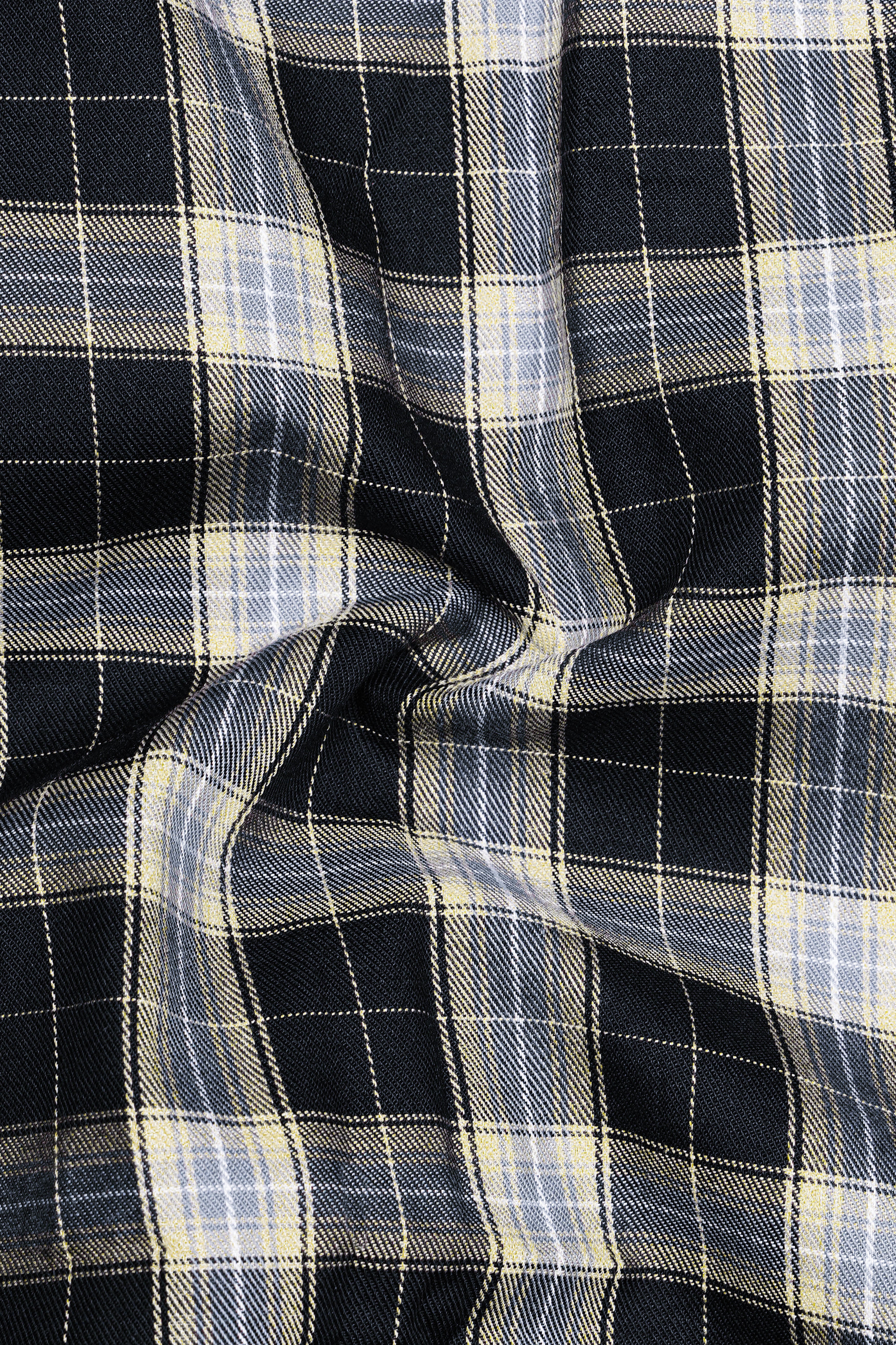 Glacier-Cinder Black And Wafer Cream Plaid Twill Premium Cotton Semi Formal Shirt