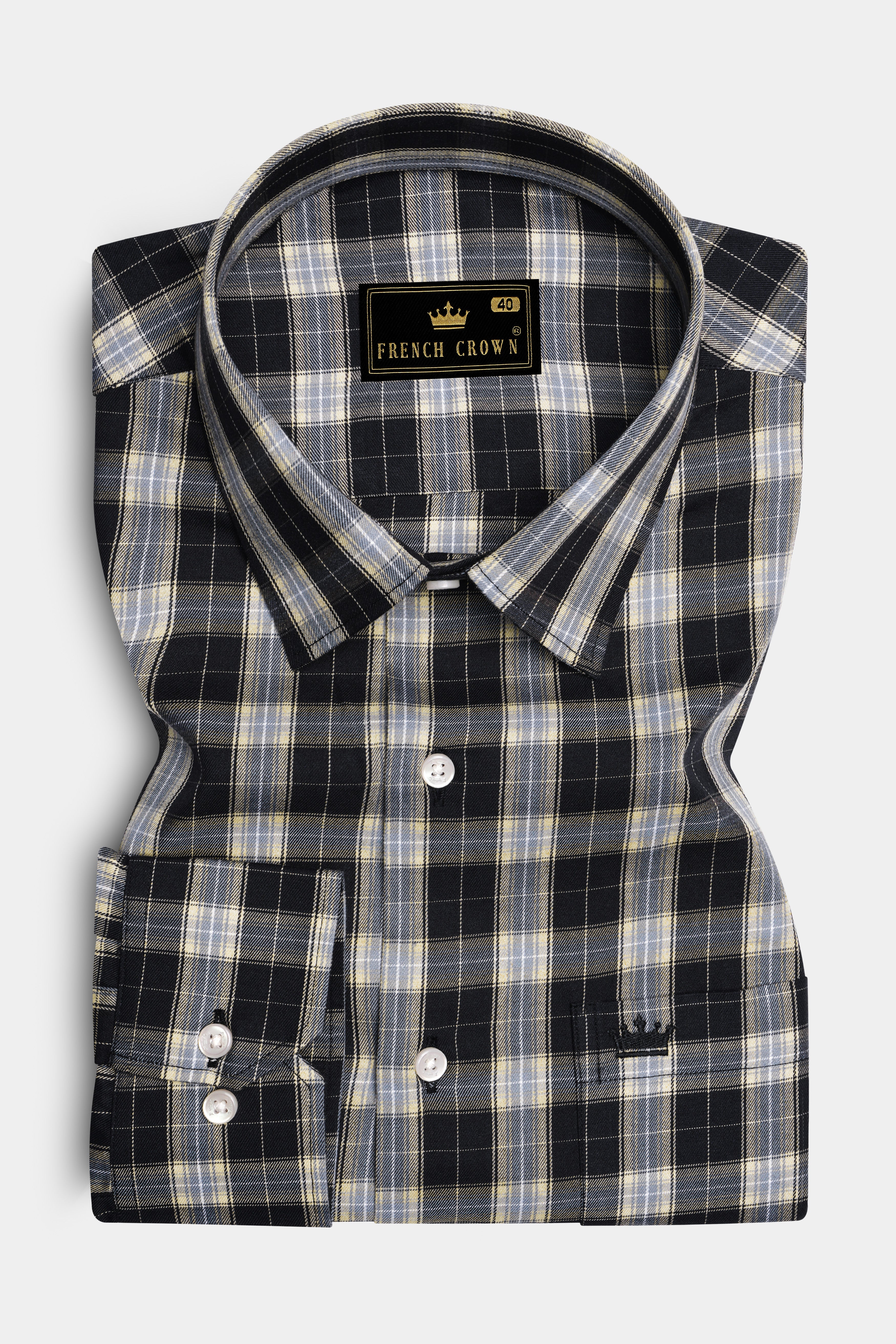 Glacier-Cinder Black And Wafer Cream Plaid Twill Premium Cotton Semi Formal Shirt