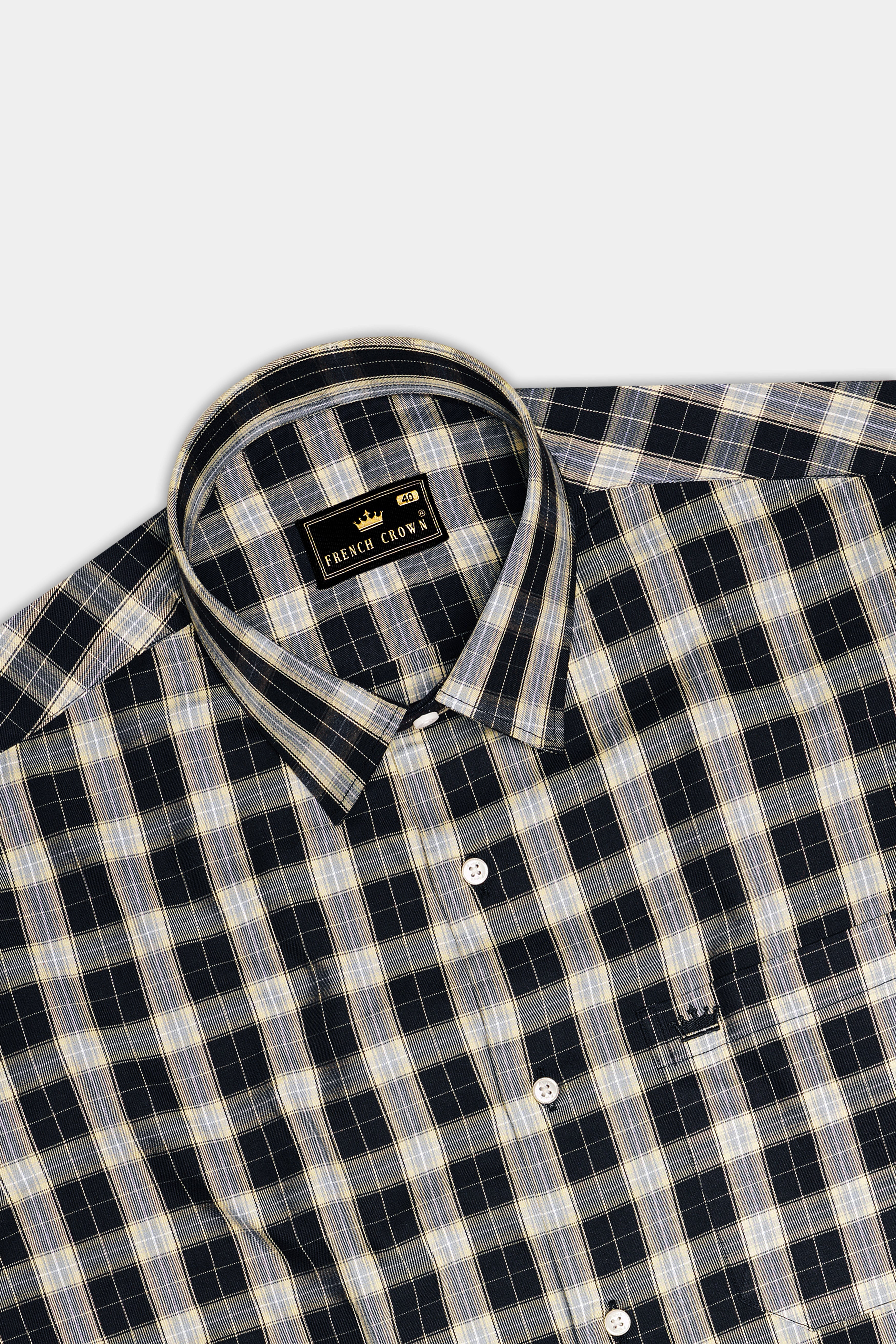 Glacier-Cinder Black And Wafer Cream Plaid Twill Premium Cotton Semi Formal Shirt