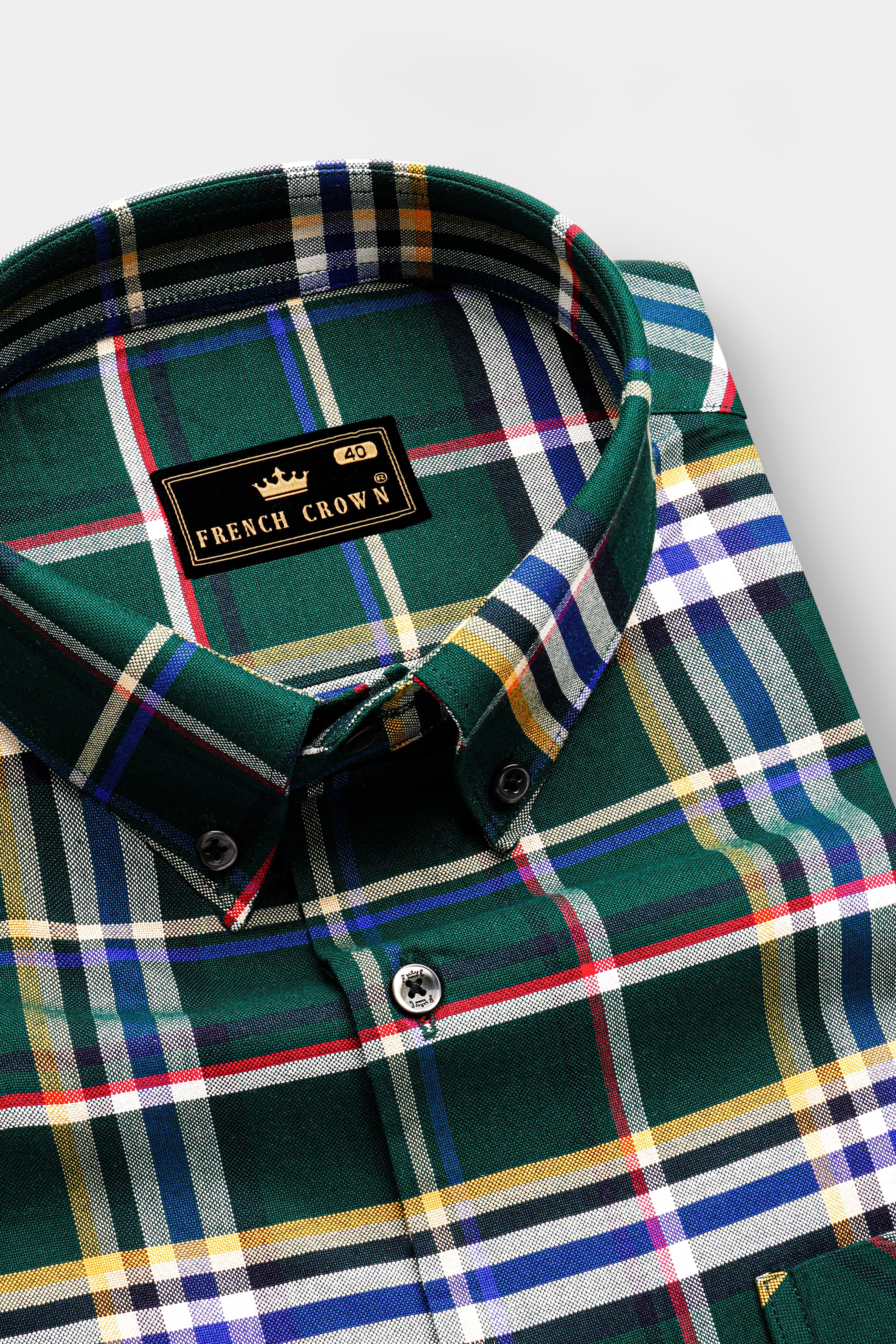 Heritage-Phthalo Green Plaid Oxford Premium Cotton Semi Formal Shirt