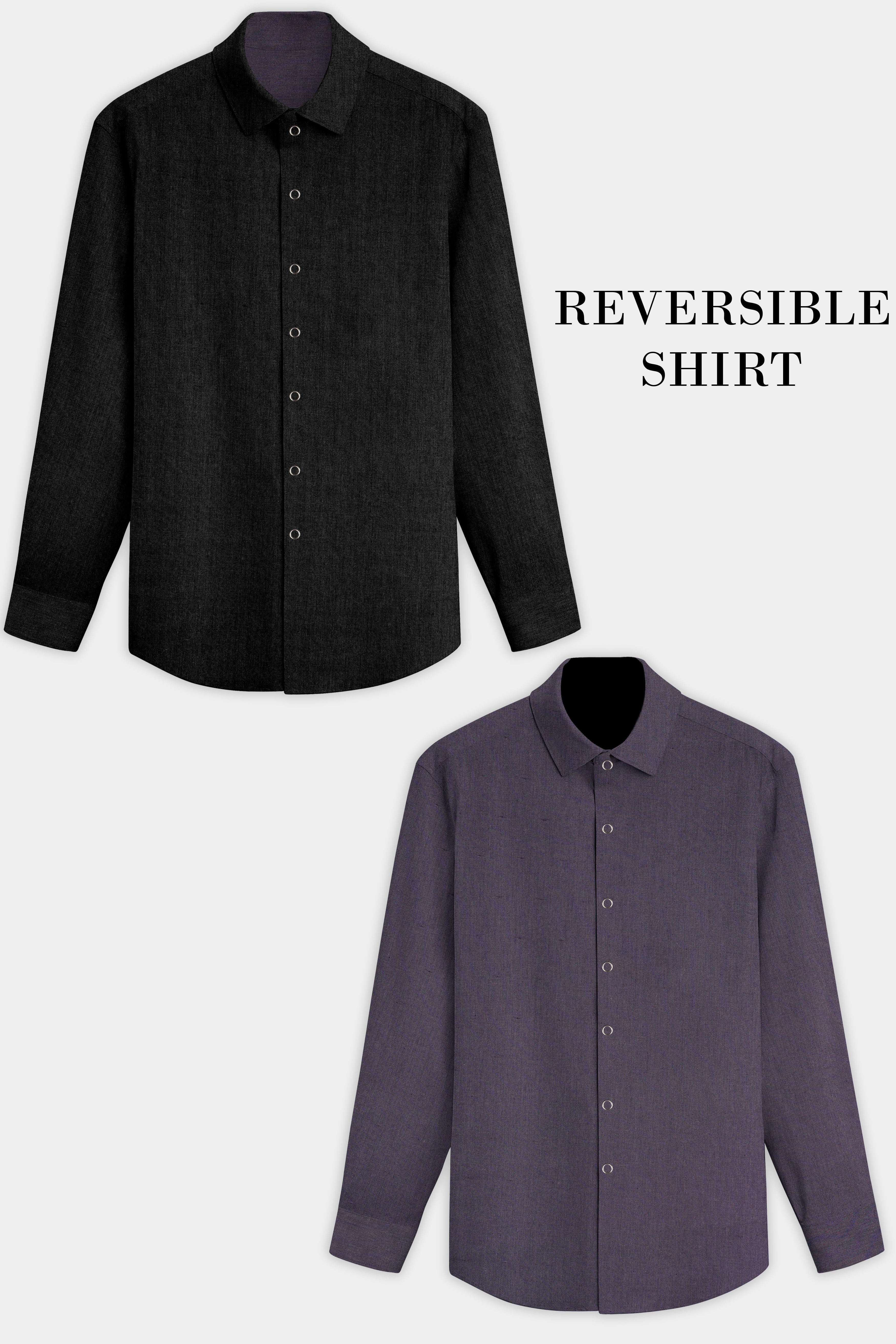Noir Drift-Zeus Black And Fuscous Gray Solid Premium Giza Cotton Reversible Shirt