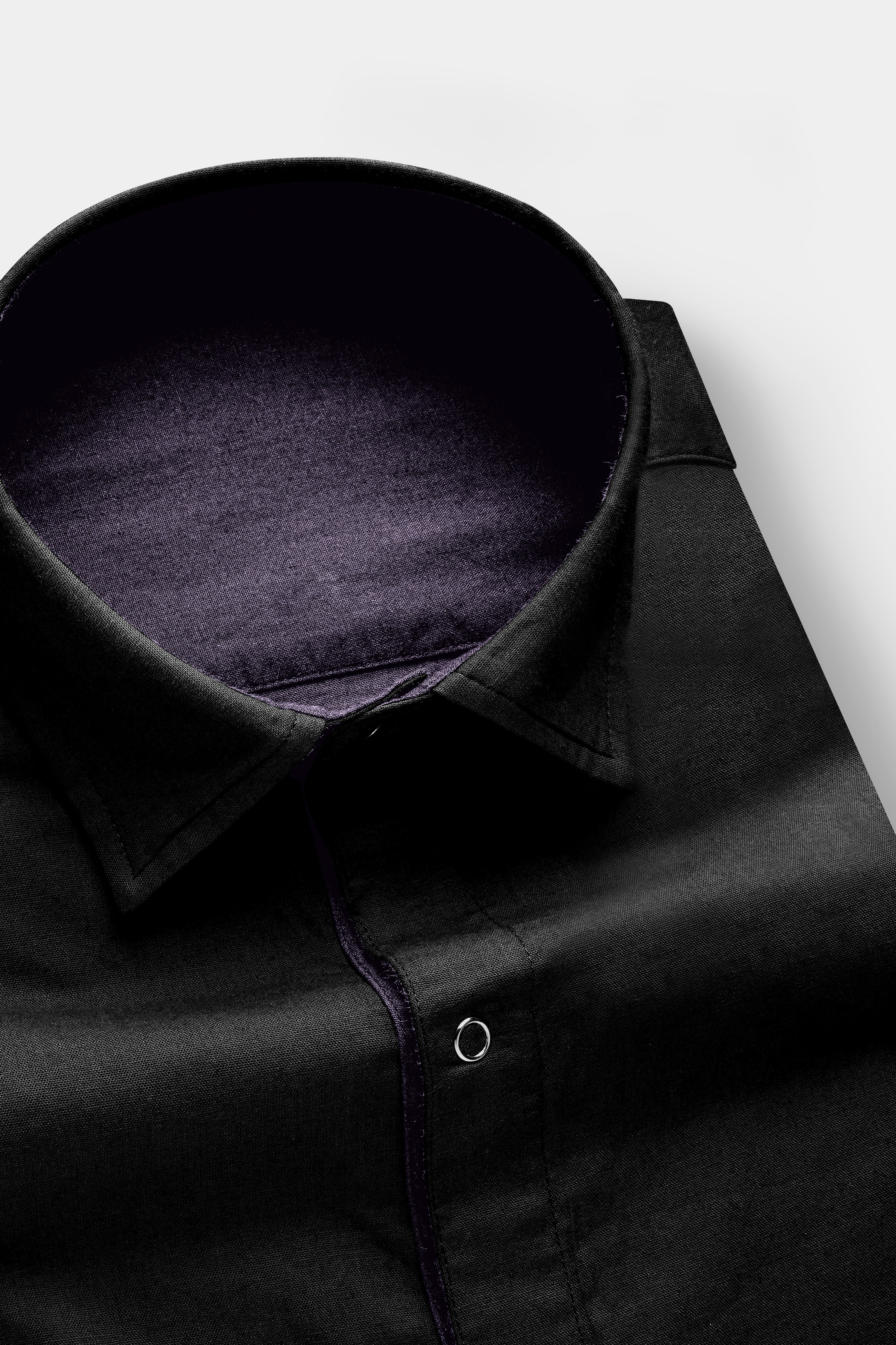 Noir Drift-Zeus Black And Fuscous Gray Solid Premium Giza Cotton Reversible Shirt