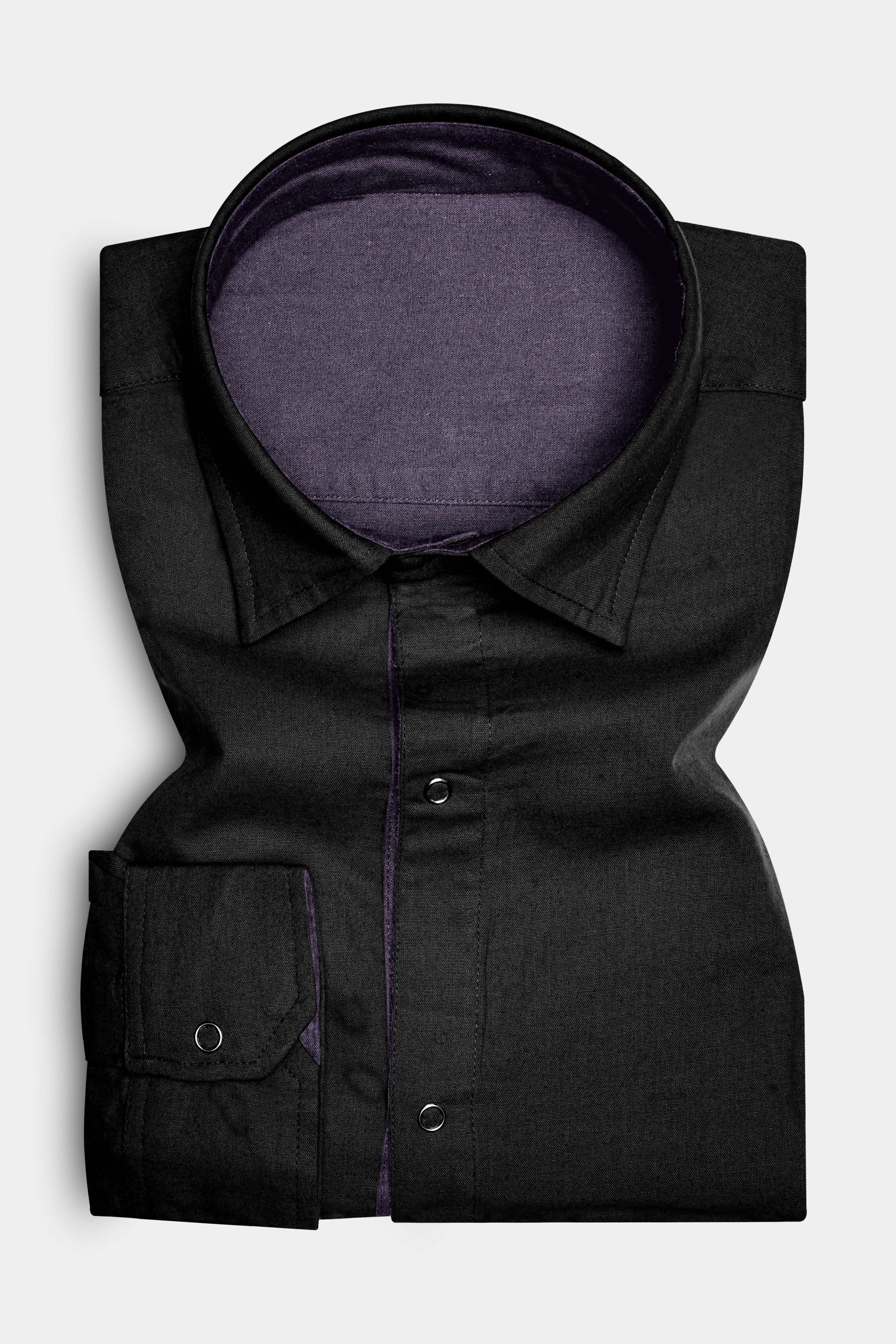 Noir Drift-Zeus Black And Fuscous Gray Solid Premium Giza Cotton Reversible Shirt