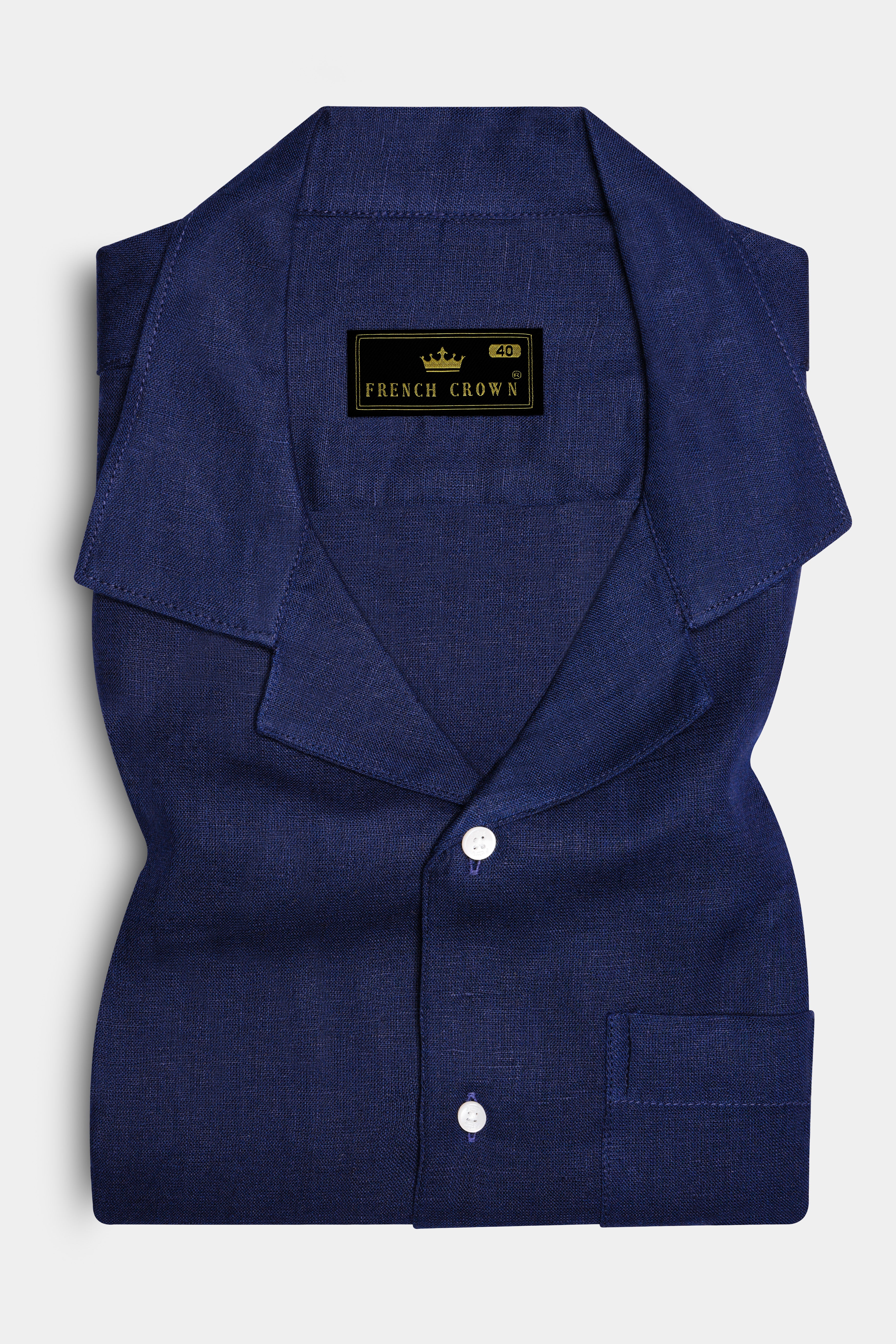Coastal Charm-Azure Blue Solid Luxurious Linen Casual Shirt