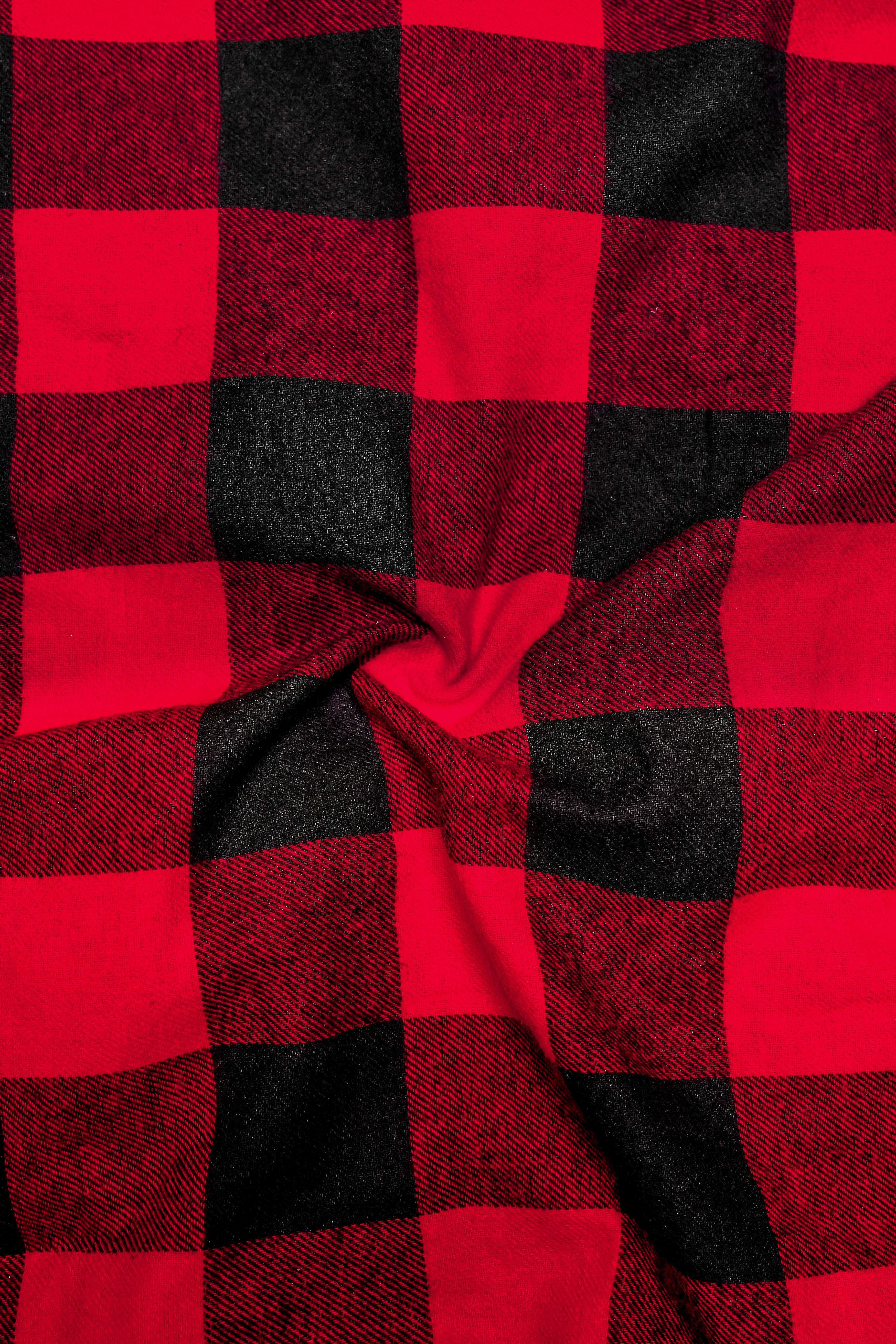 Inferno-Mexican Red And Abbey Black Plaid Flannel Premium Cotton Designer Overshirt/shacket