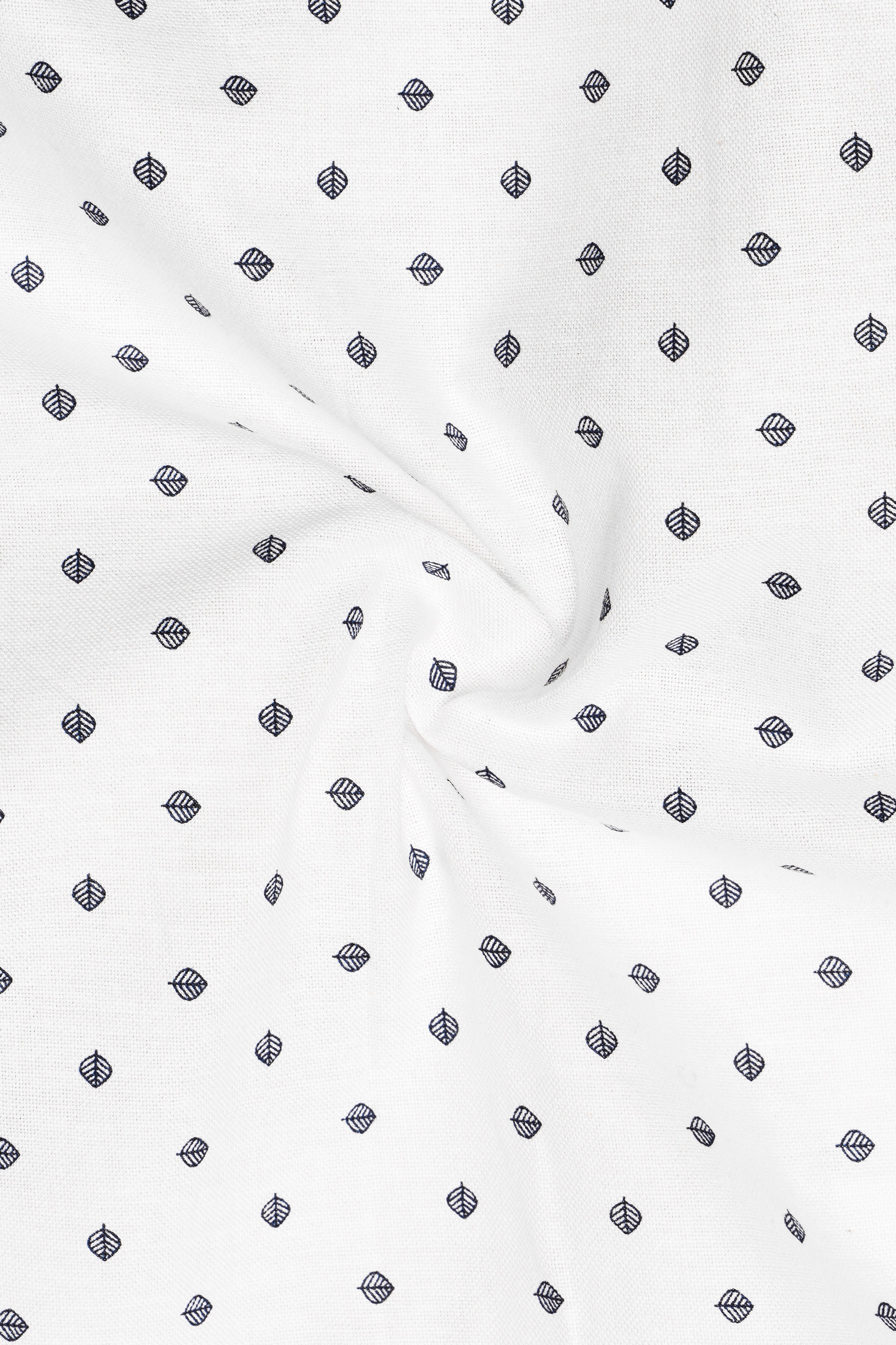 Linenleaf-Bright White Leaf Printed Oxford Premium Cotton Dress Shirt