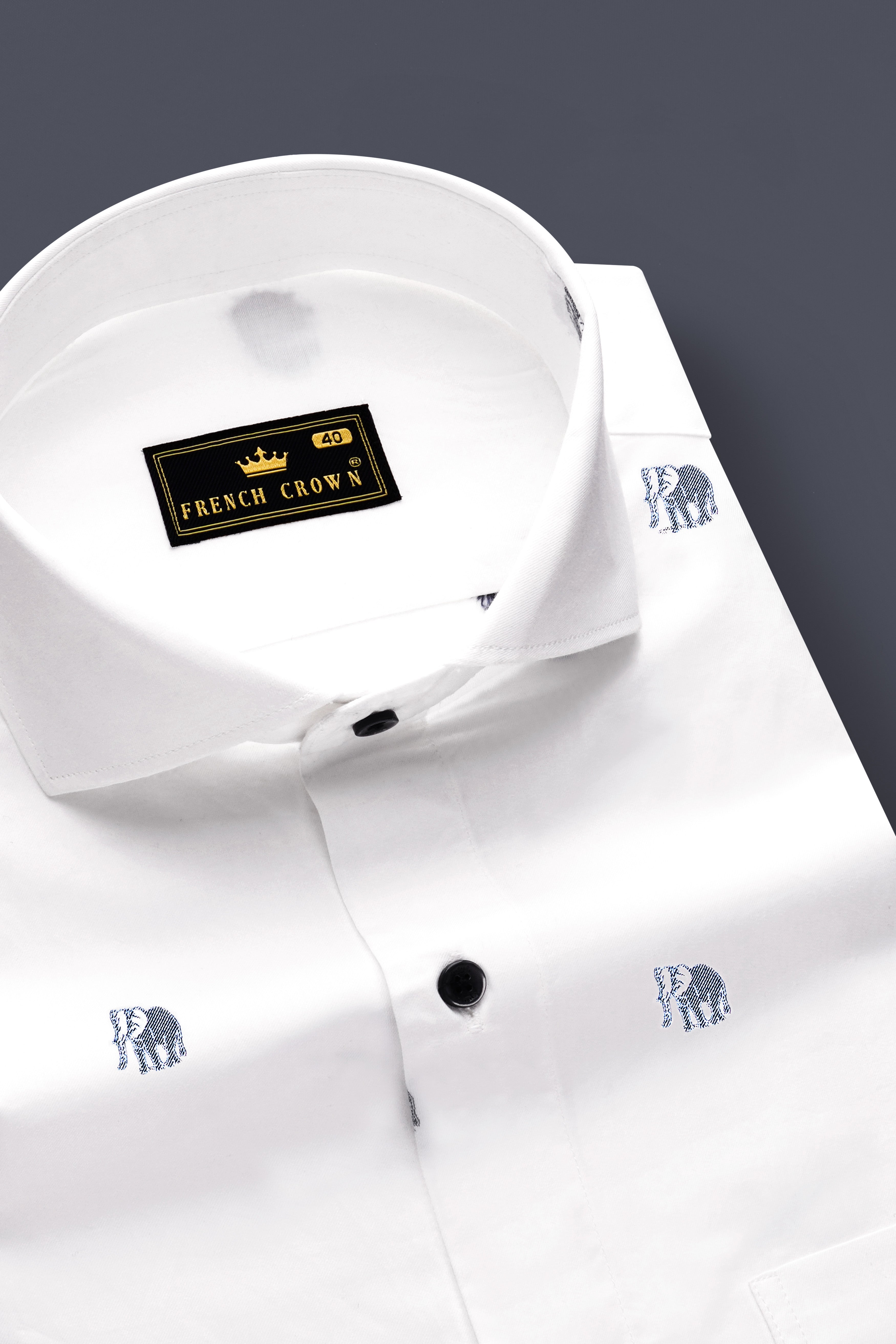 Safaari-Bright White Elephants Jacquard Butta Textured Premium Cotton Dress Shirt