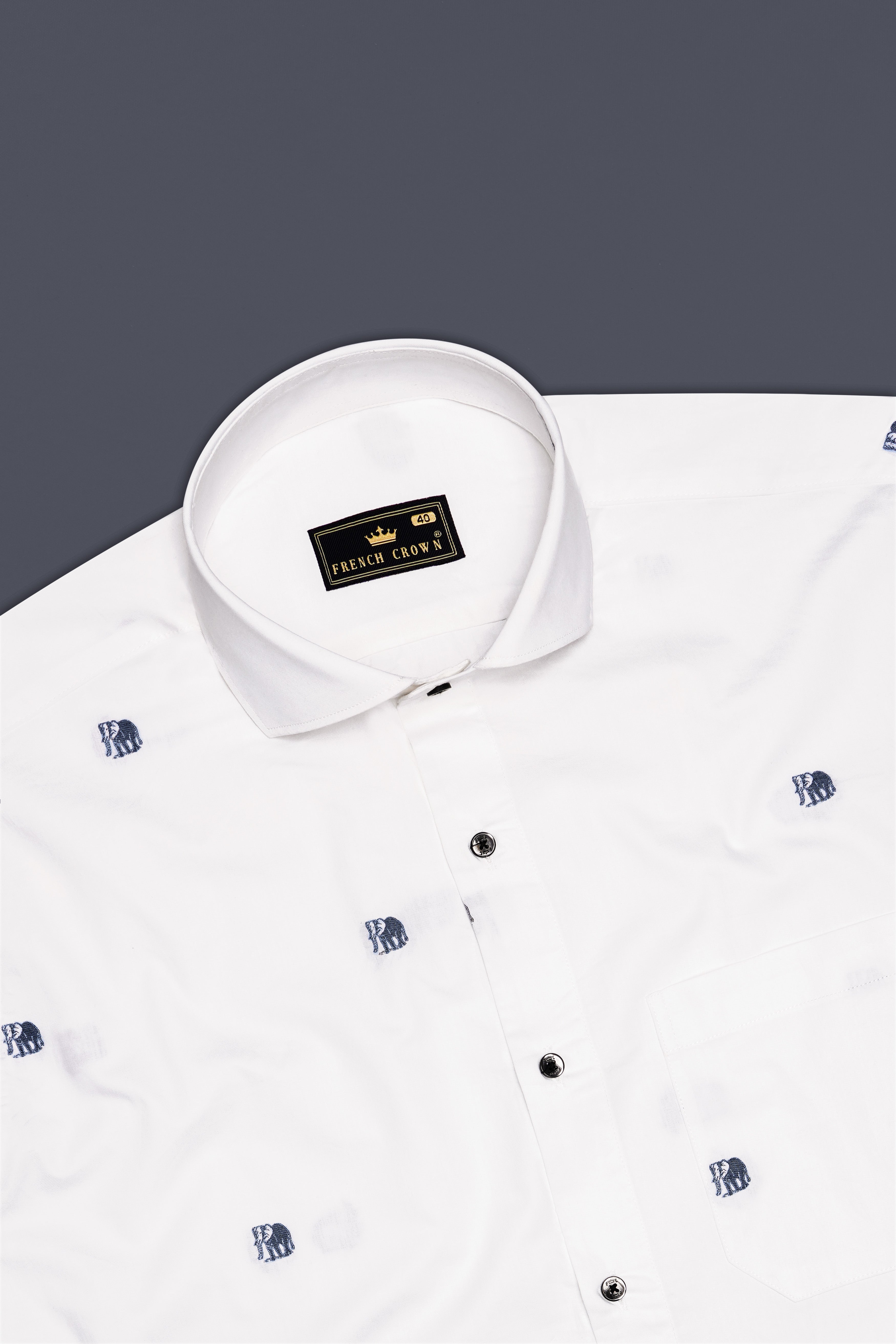 Safaari-Bright White Elephants Jacquard Butta Textured Premium Cotton Dress Shirt