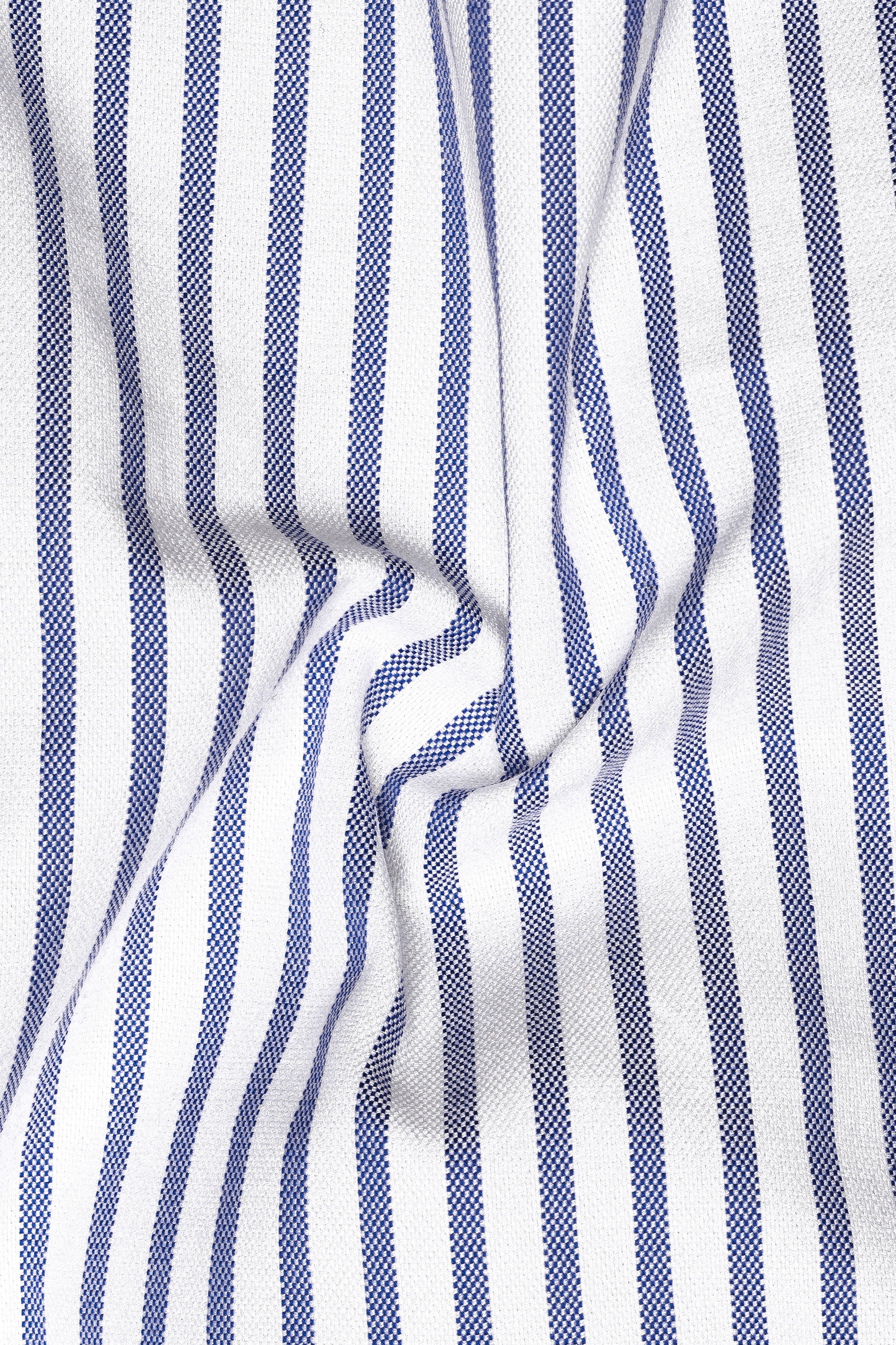 Cosmic-Bright White And Astronaut Blue Striped Dobby Textured Premium Giza Cotton Dress Shirt