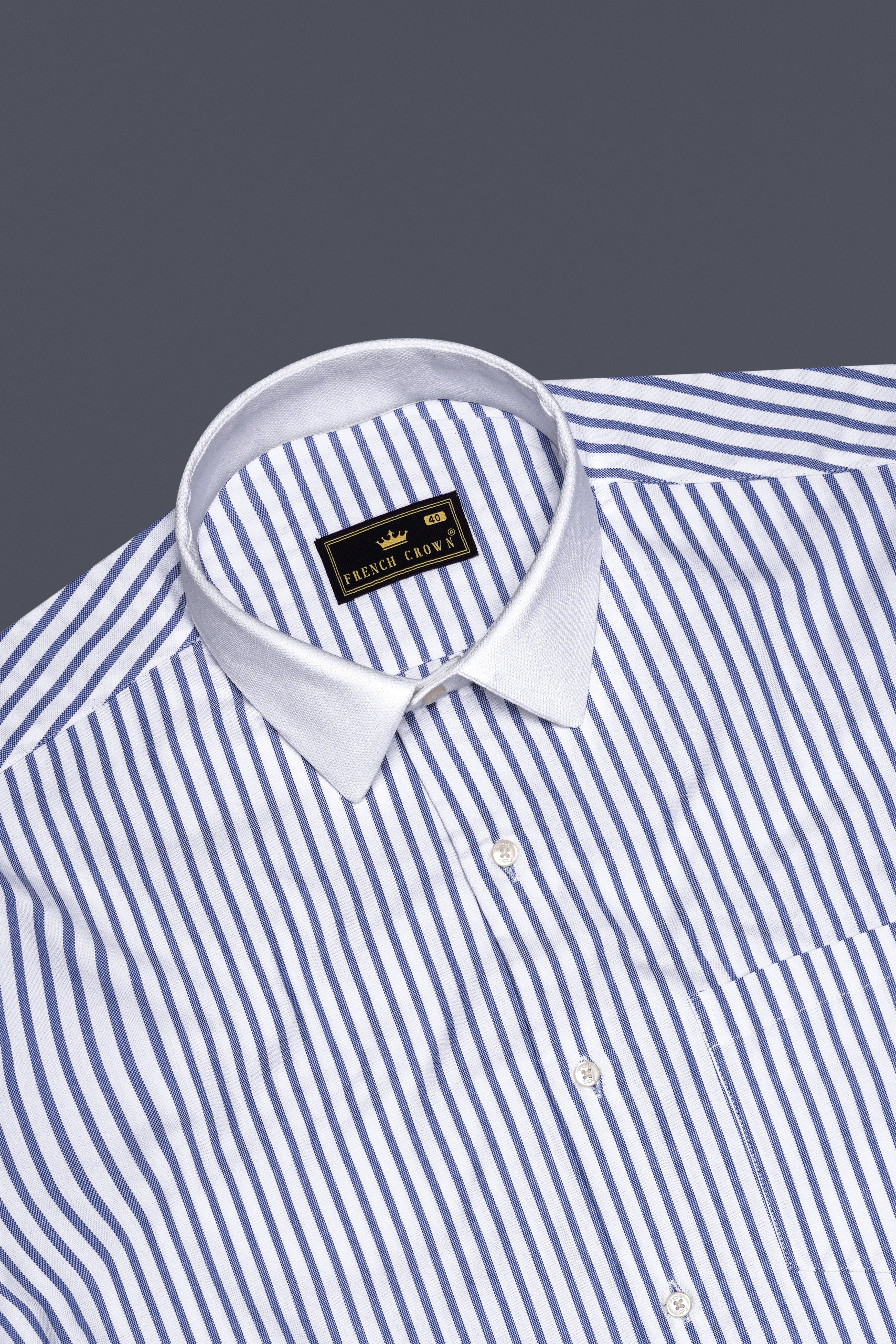 Cosmic-Bright White And Astronaut Blue Striped Dobby Textured Premium Giza Cotton Dress Shirt