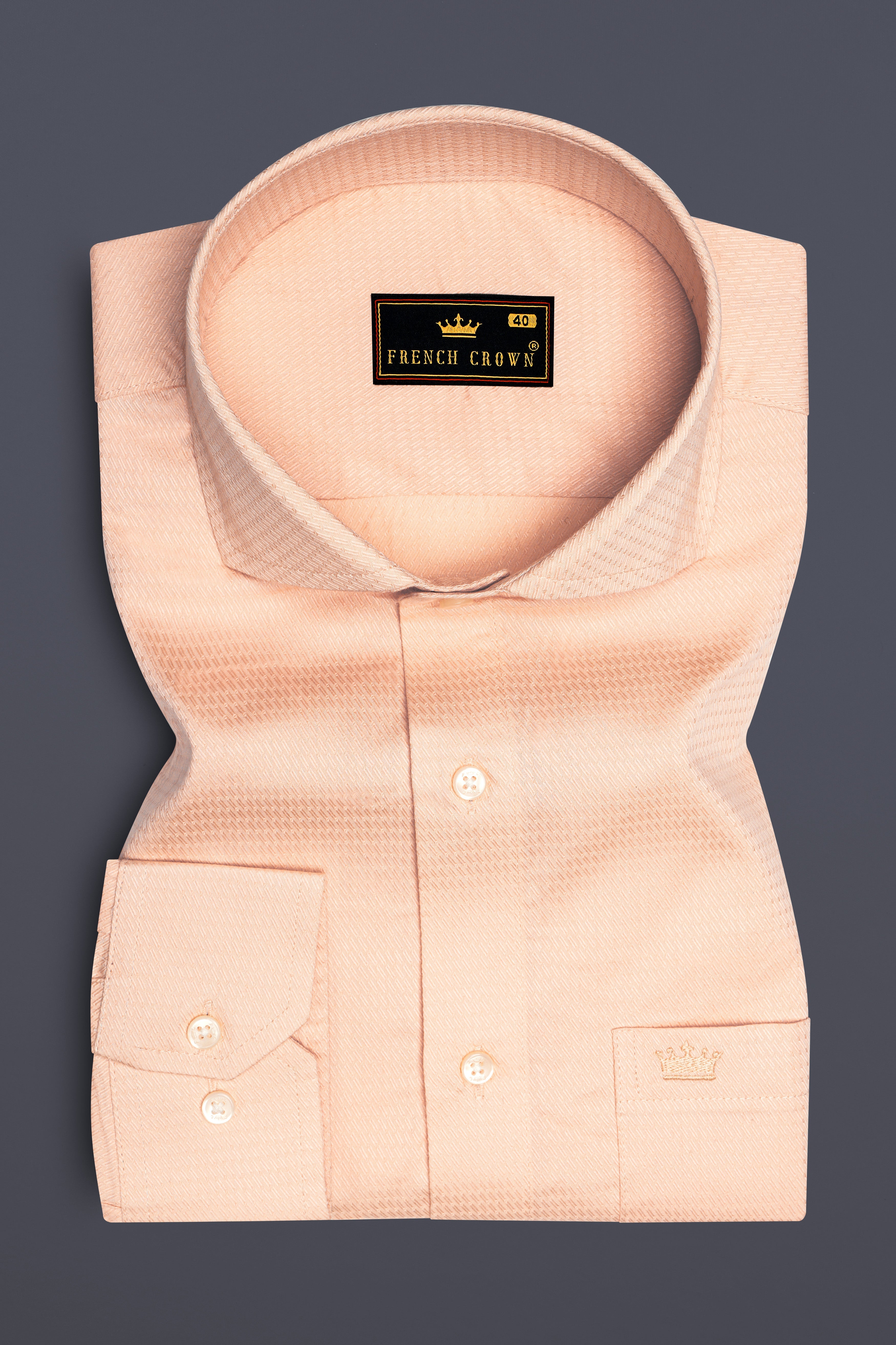 Melon Drift-Apricot Peach Dobby Textured Premium Giza Cotton Dress Shirt