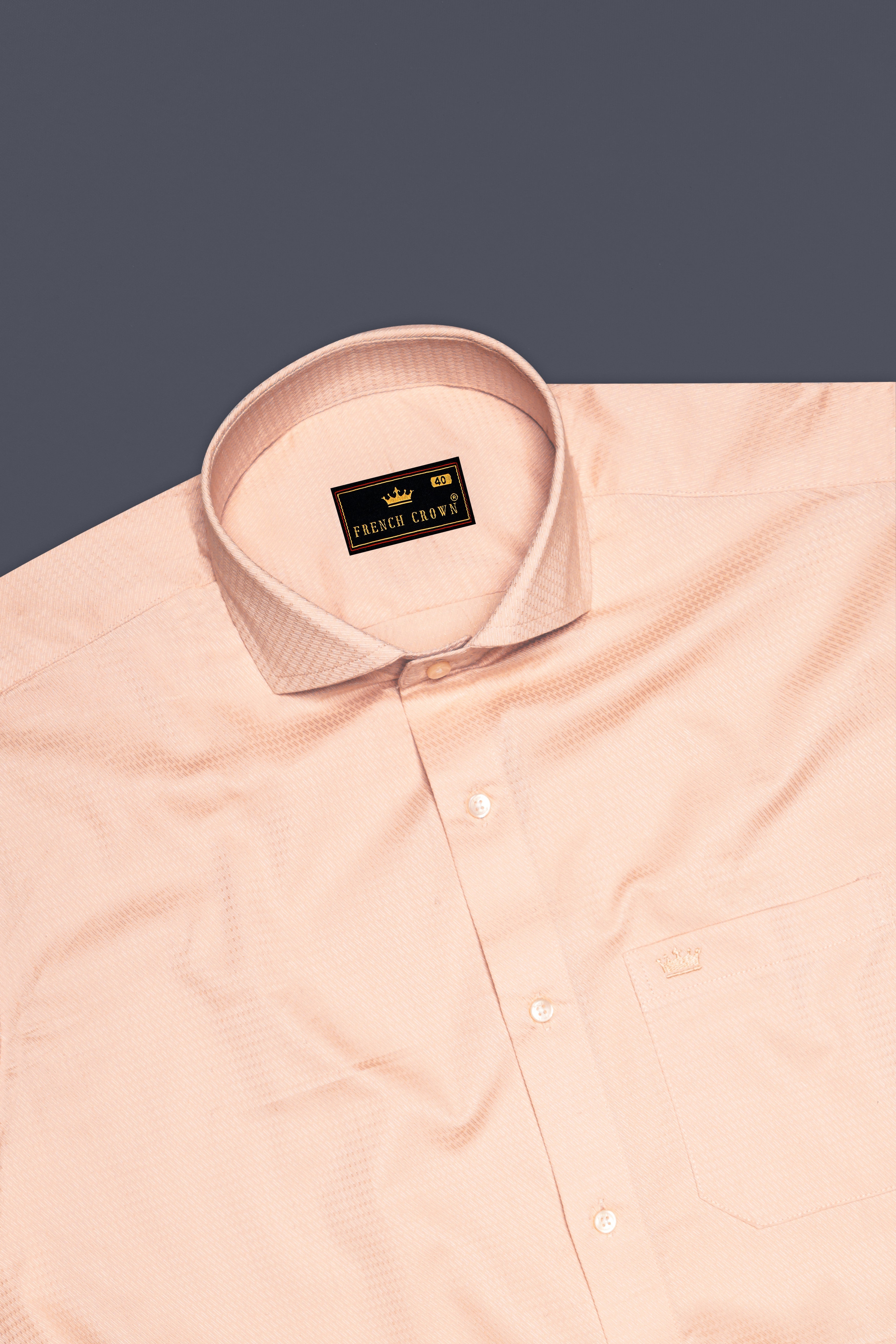 Melon Drift-Apricot Peach Dobby Textured Premium Giza Cotton Dress Shirt
