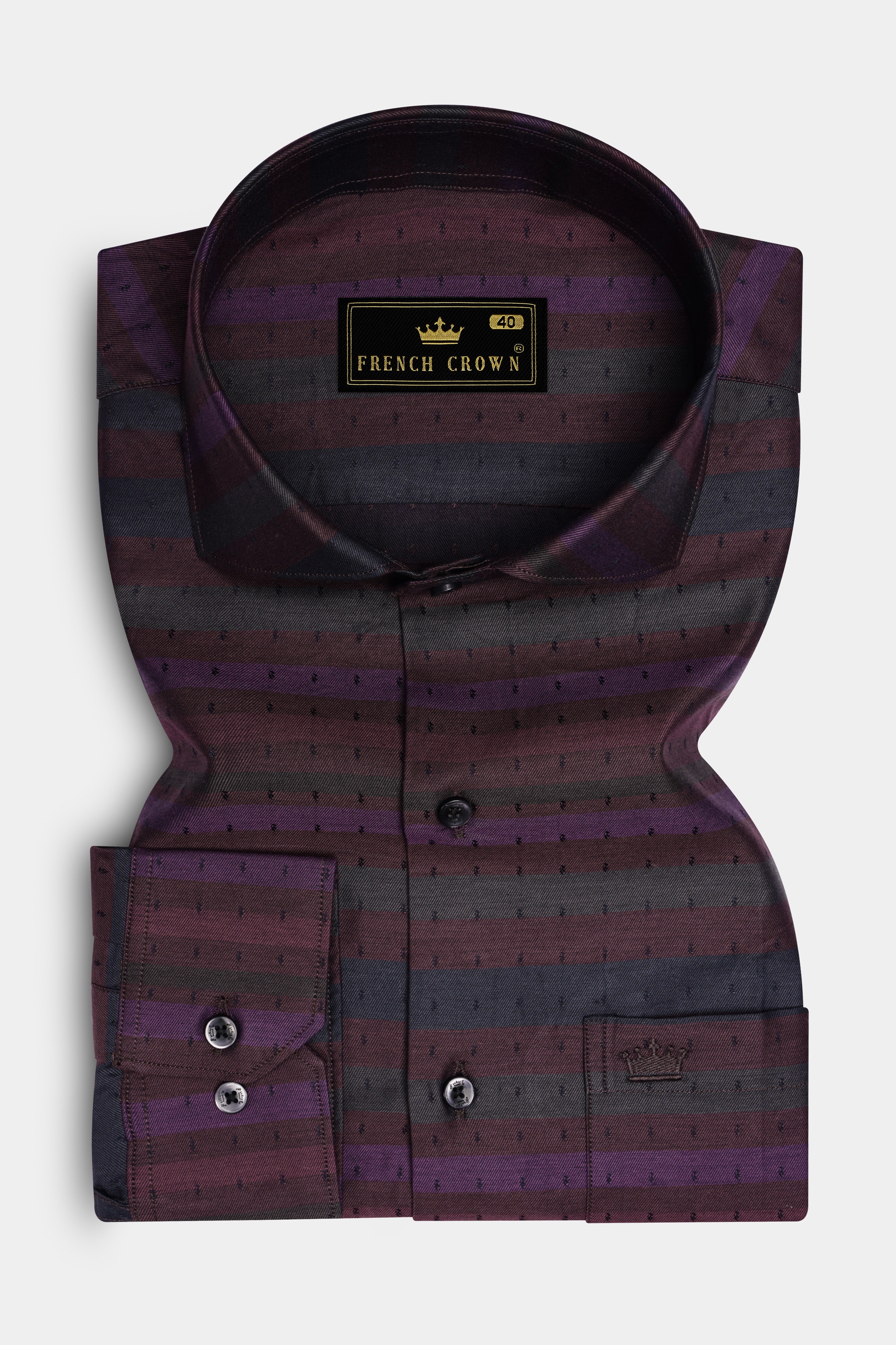 Sienna Shadow-Tuscan Maroon Stripes Jacquard Textured Premium Cotton Dress Shirt