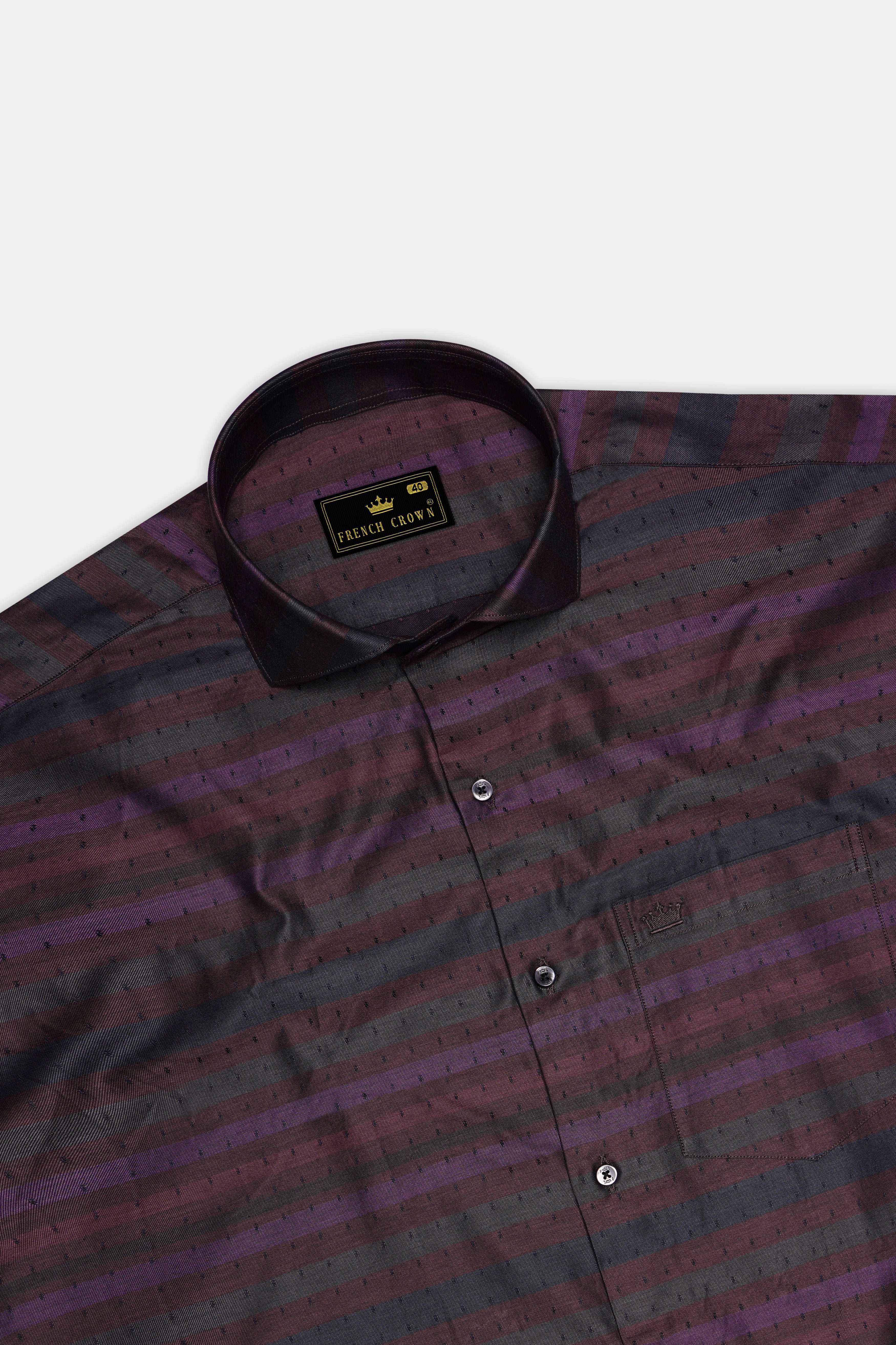 Sienna Shadow-Tuscan Maroon Stripes Jacquard Textured Premium Cotton Dress Shirt