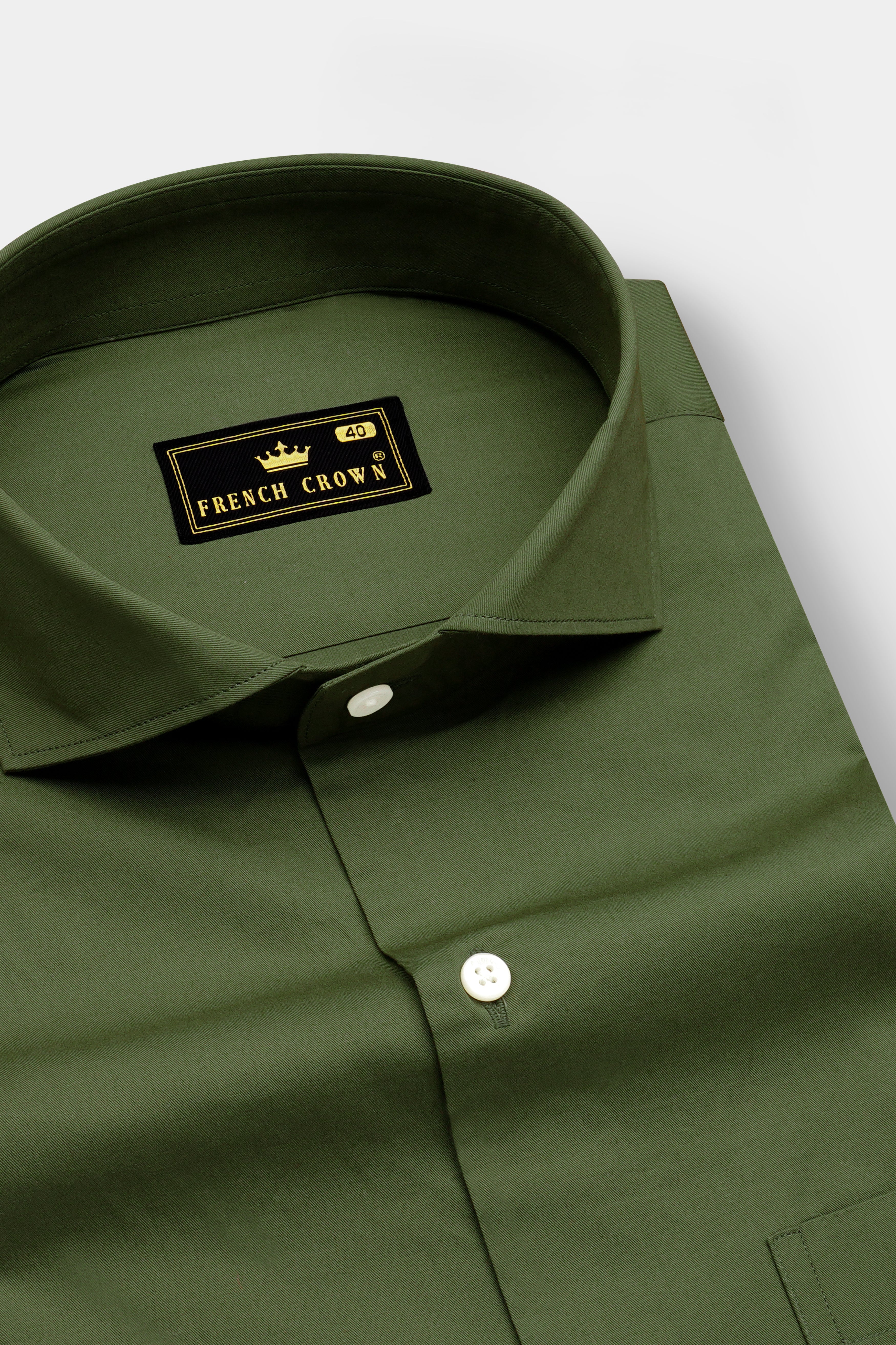 Verdant Veil-Thatch Green Solid Subtle Sheen Super Soft Premium Cotton Dress Shirt