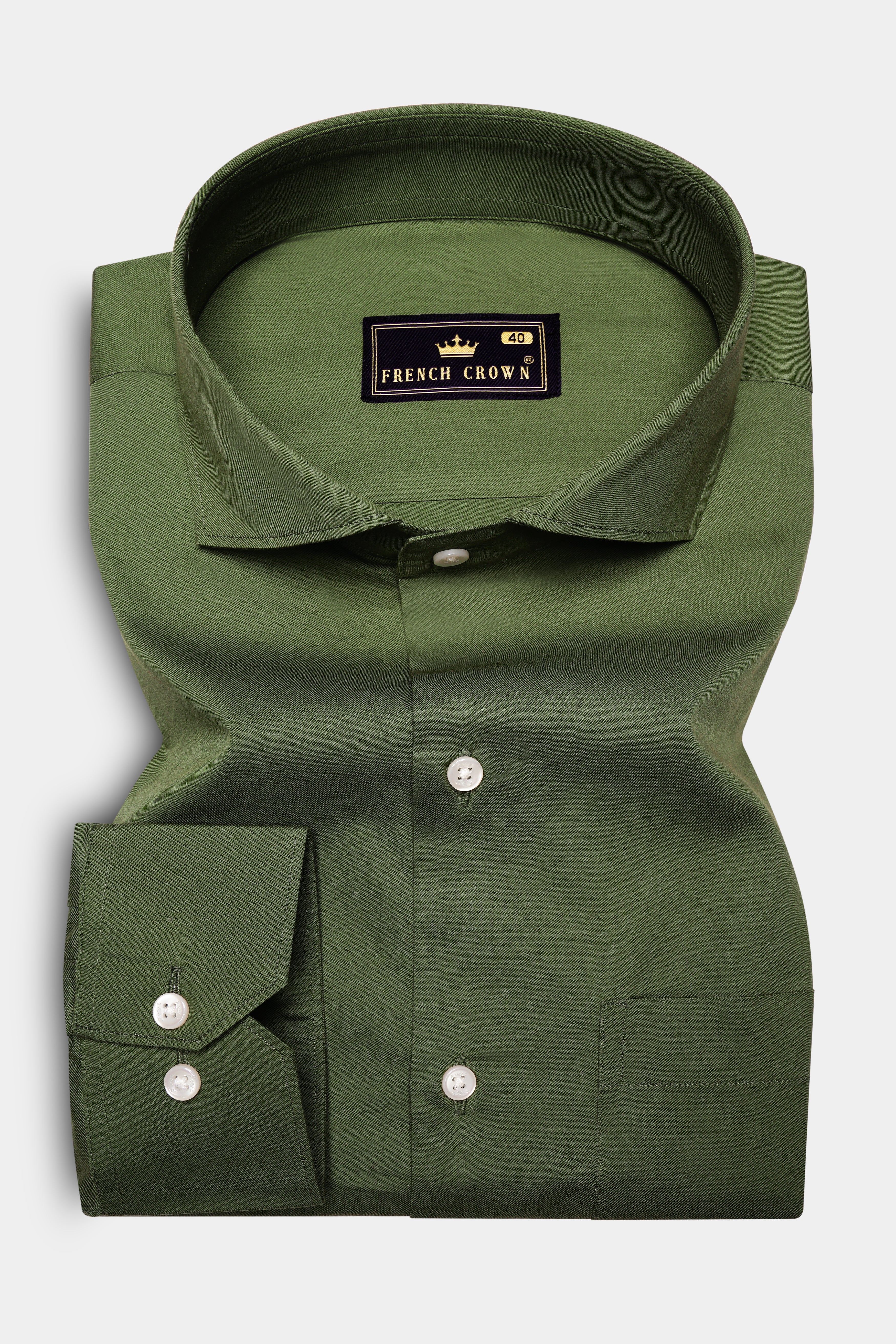 Verdant Veil-Thatch Green Solid Subtle Sheen Super Soft Premium Cotton Dress Shirt