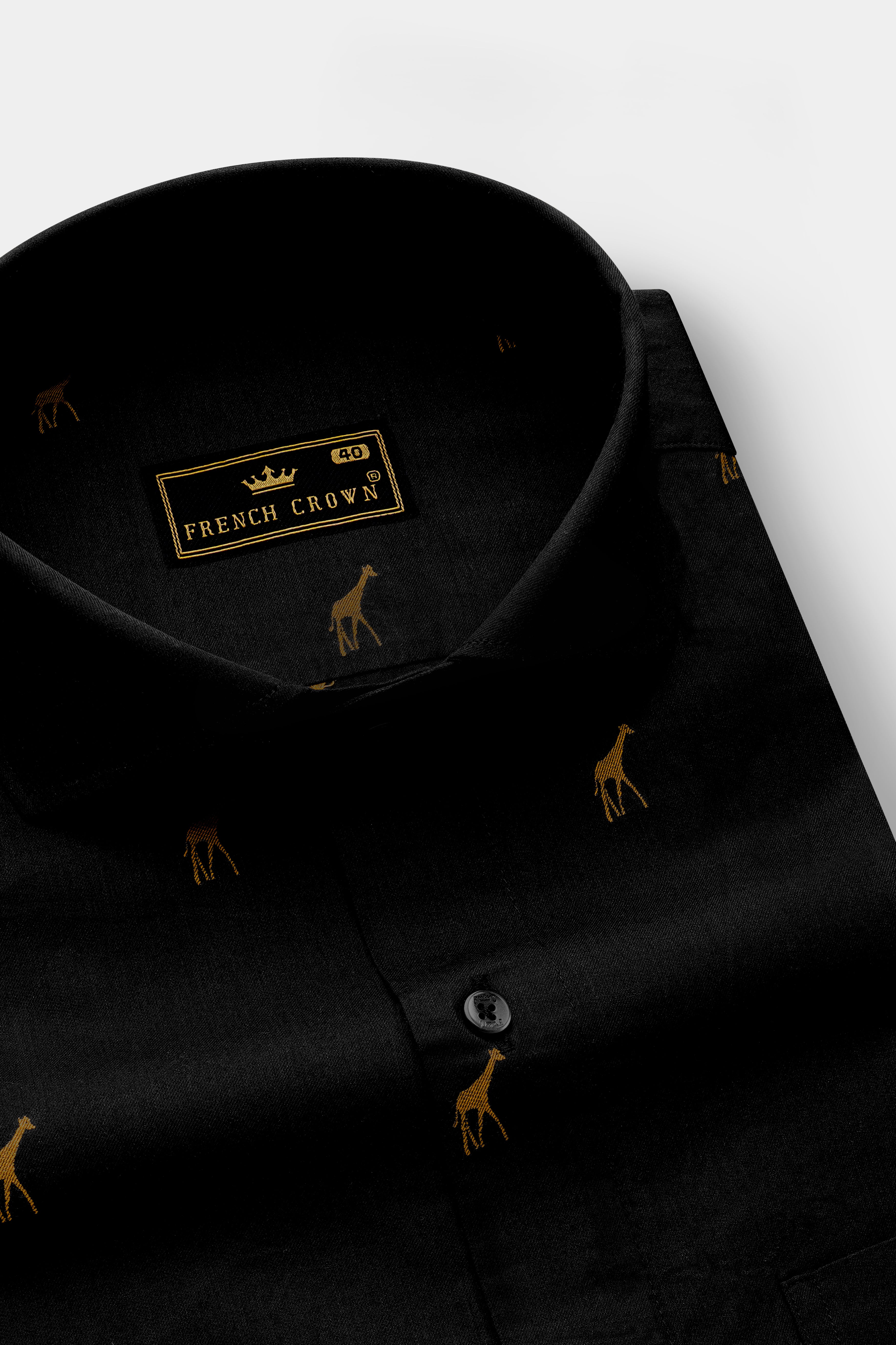 Giraffe Mystique-Jade Black Jacquard Butta Textured Premium Cotton Dress Shirt