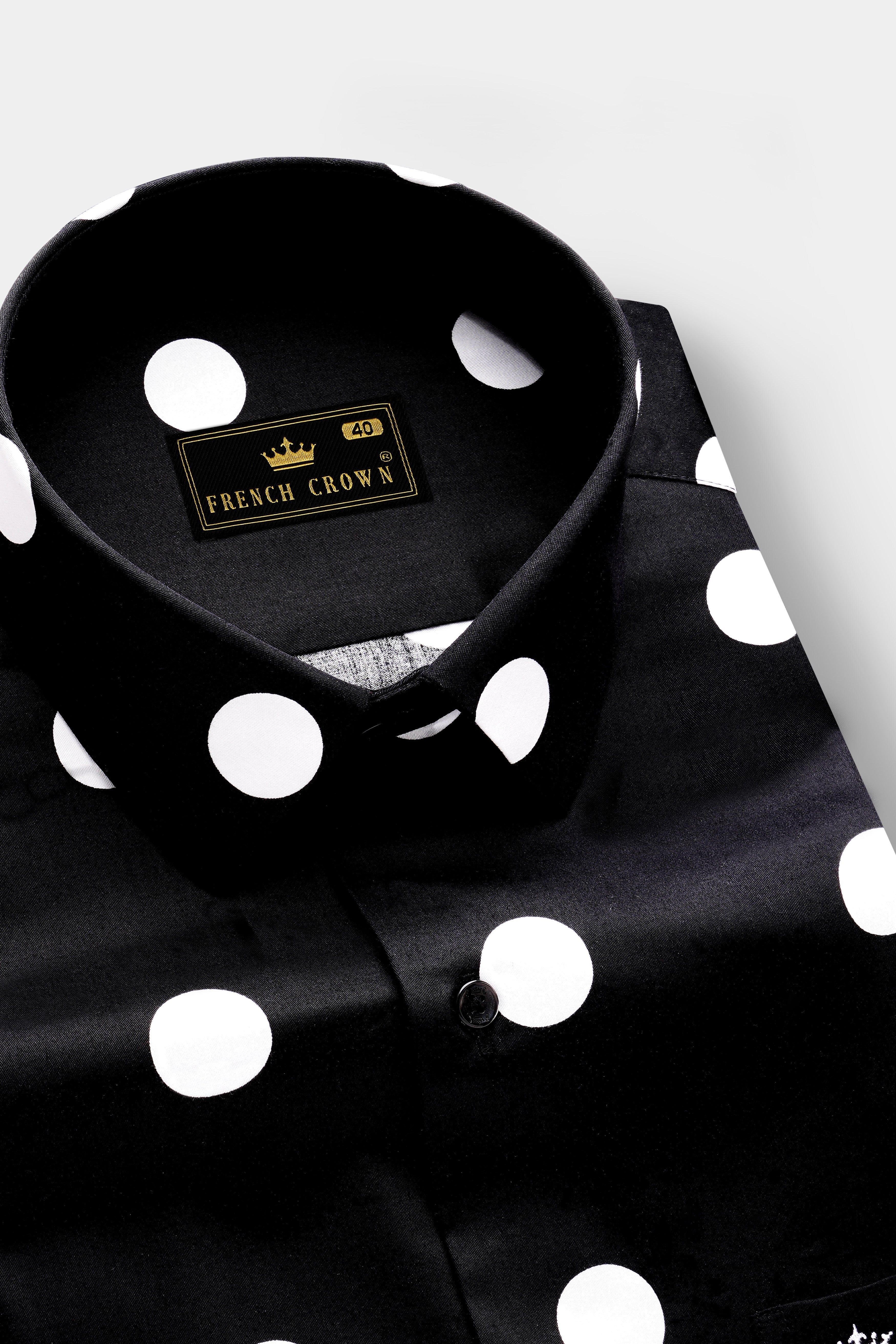 Polka Noir-Jade Black And White Polka Dots Subtle Sheen Super Soft Premium Cotton Casual Shirt