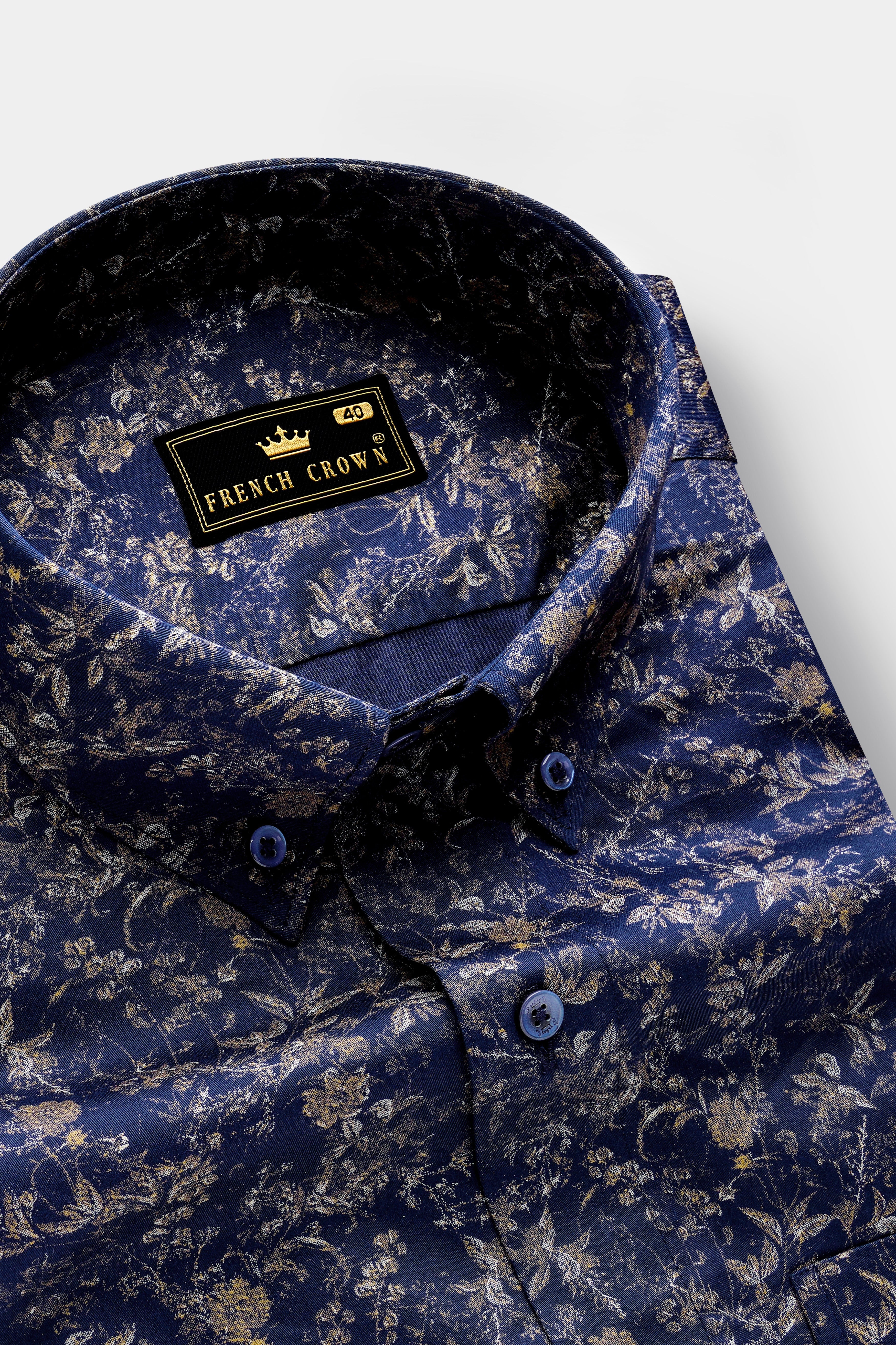 Midnight Petals- Blue Floral Printed Subtle Sheen Super Soft Premium Cotton Casual Shirt