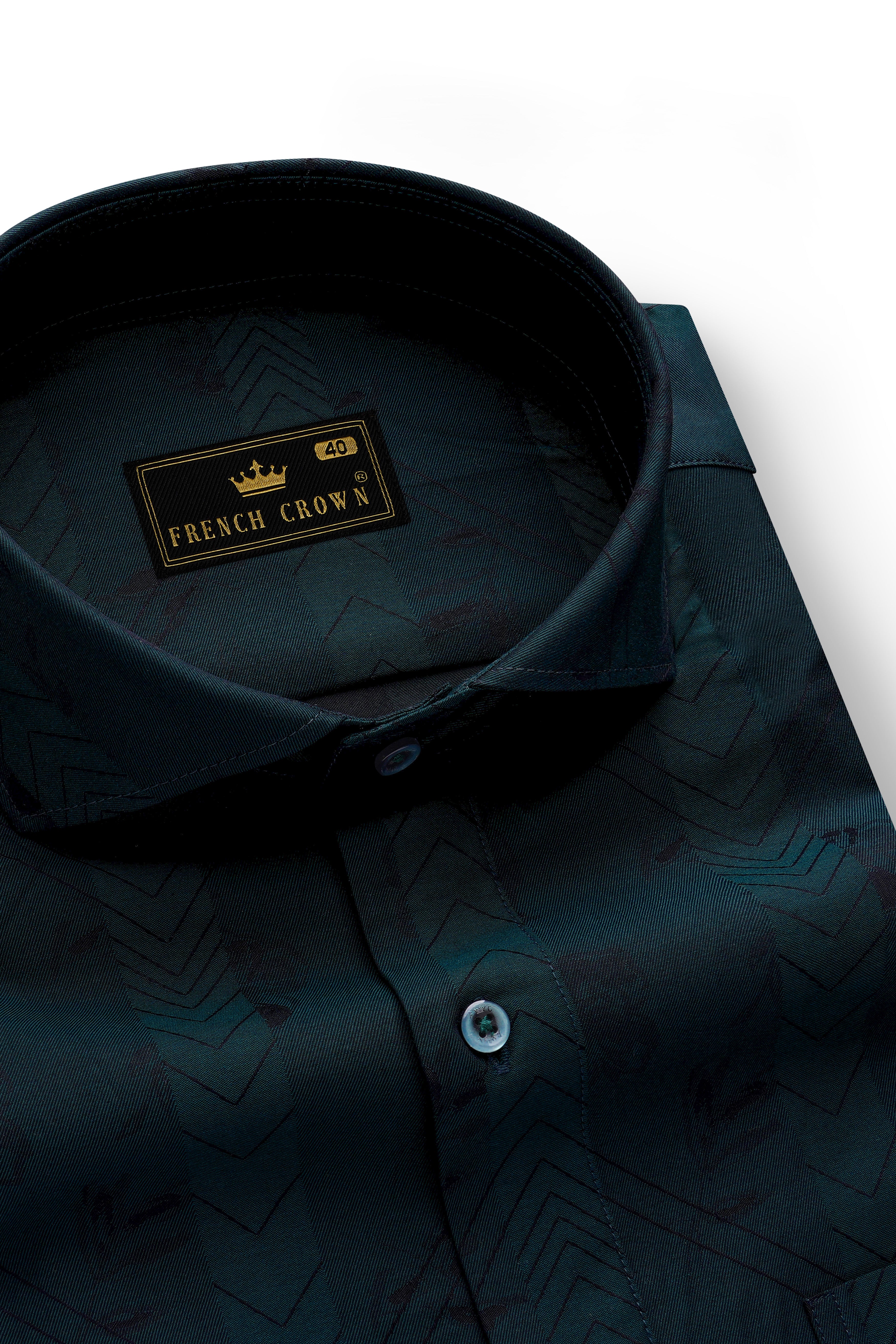 Greenish Cyan Jacquard Textured Premium Cotton Shirt