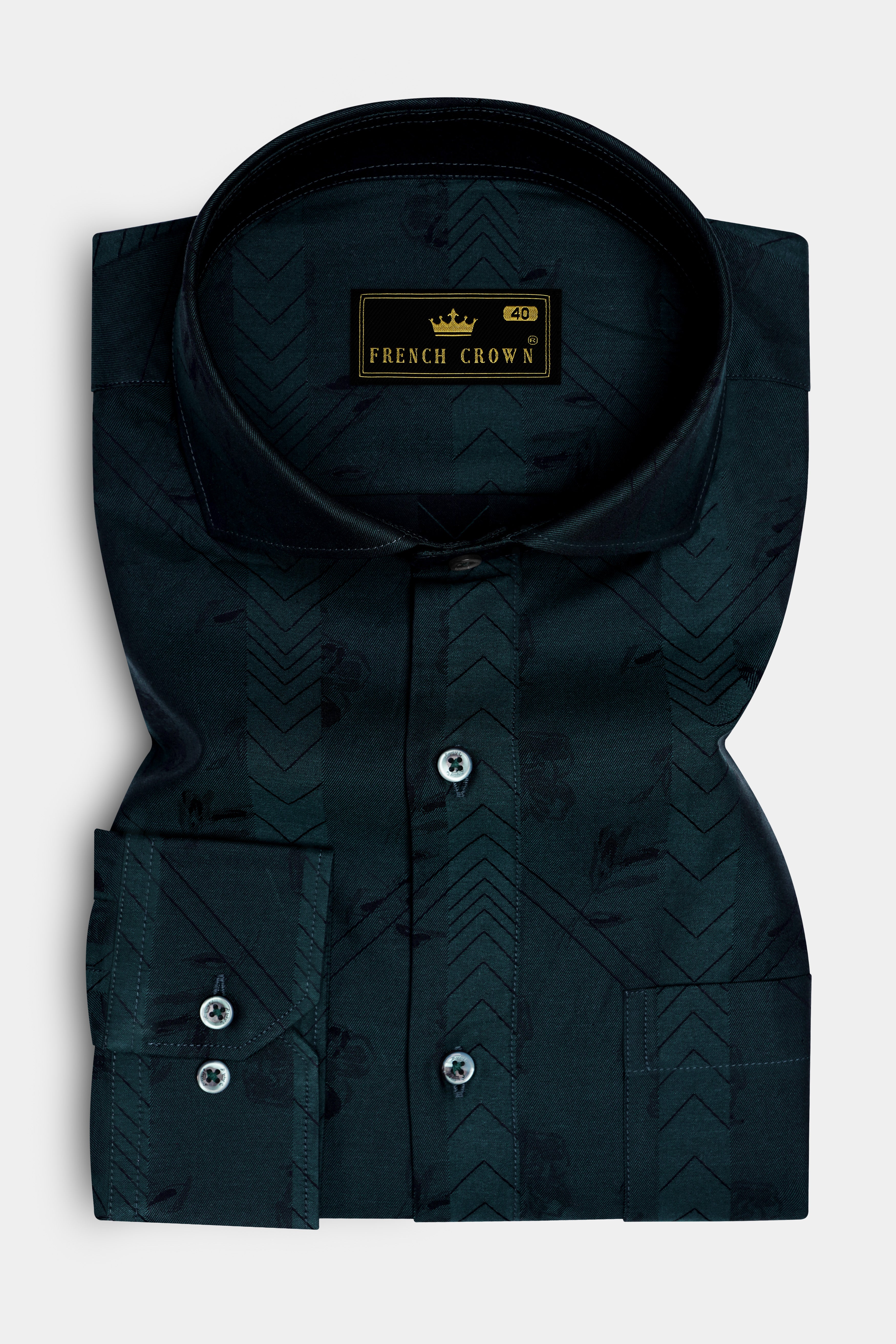 Greenish Cyan Jacquard Textured Premium Cotton Shirt