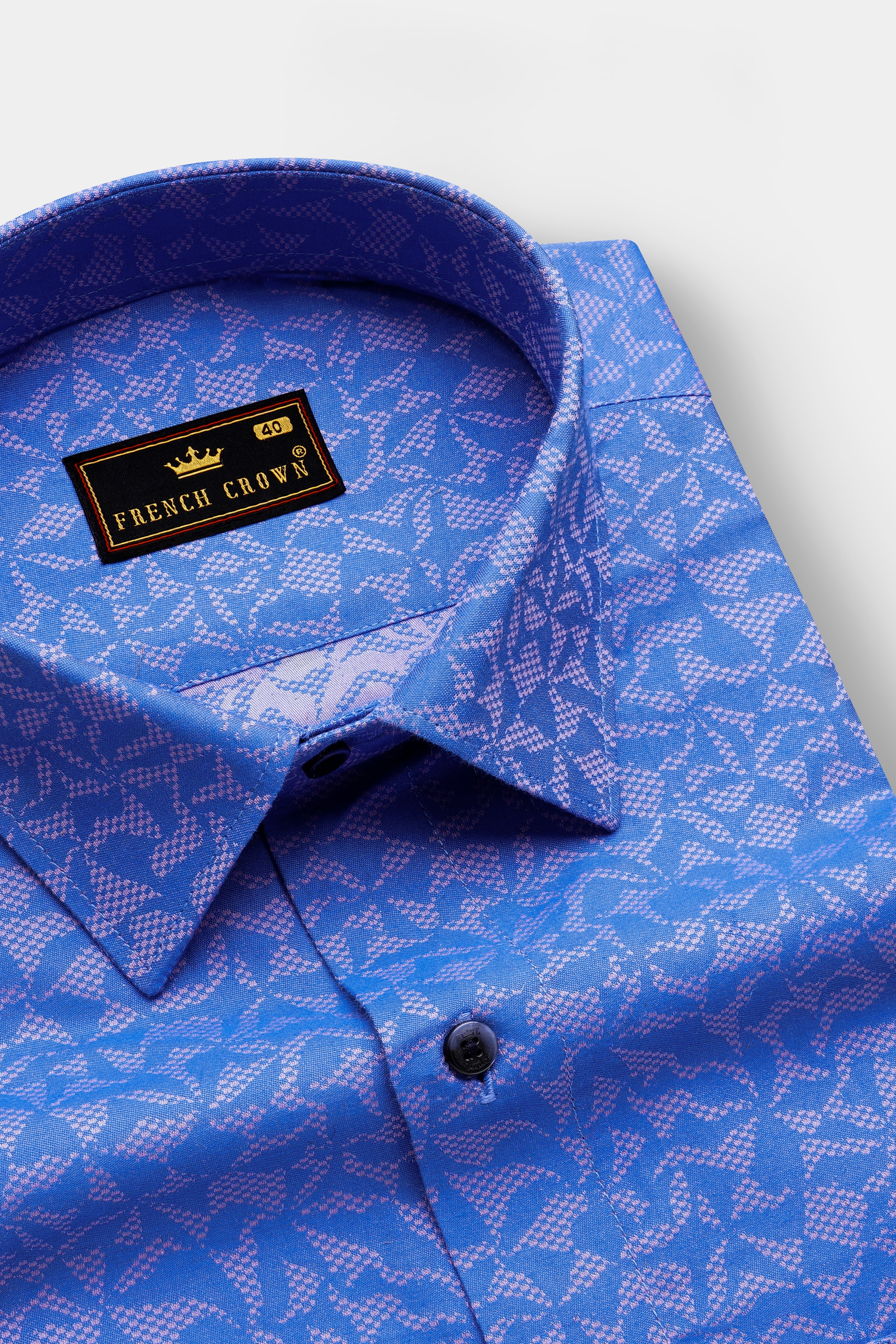 Tealish Blue Jacquard Textured Premium Cotton Shirt