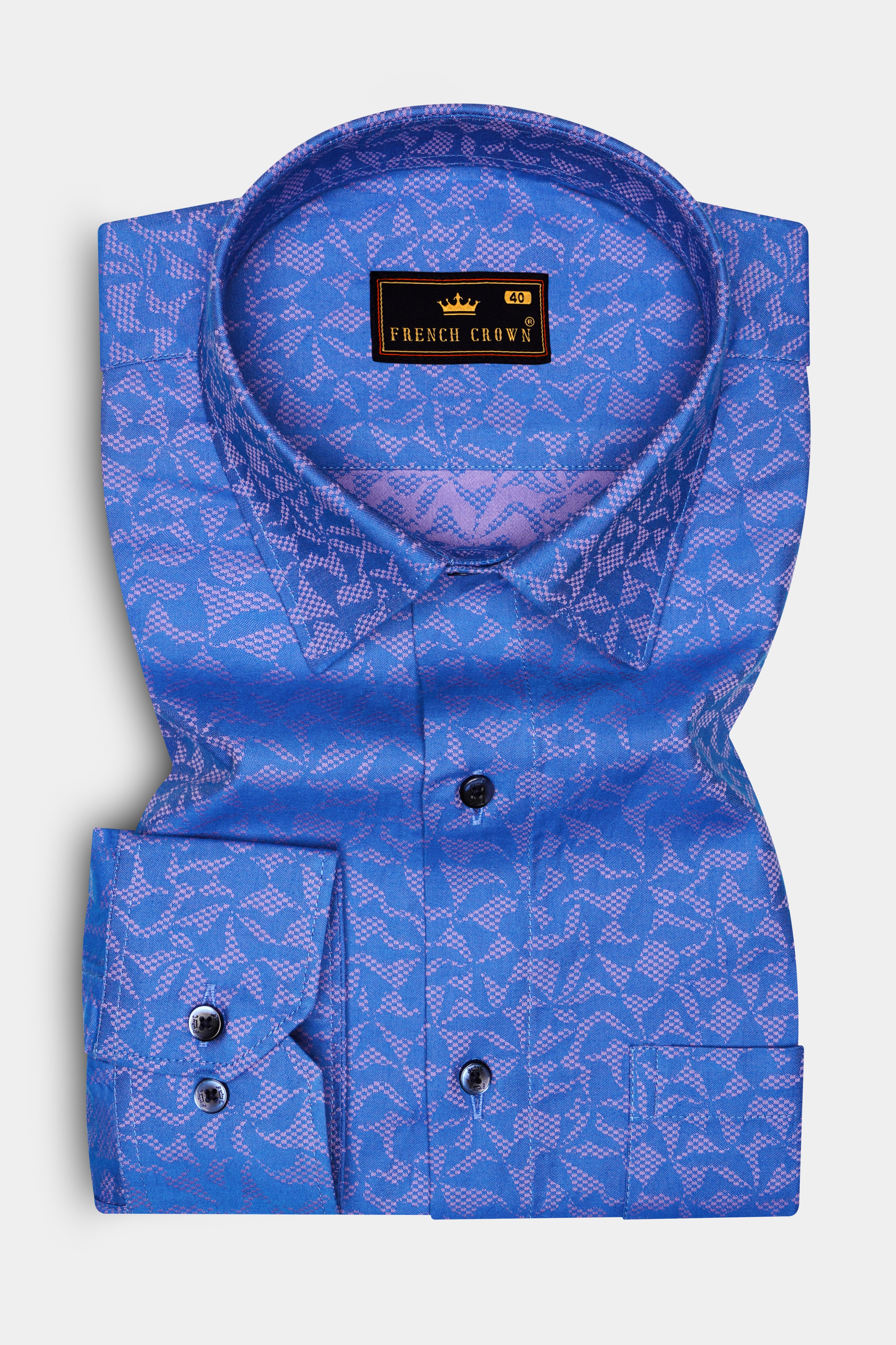 Tealish Blue Jacquard Textured Premium Cotton Shirt