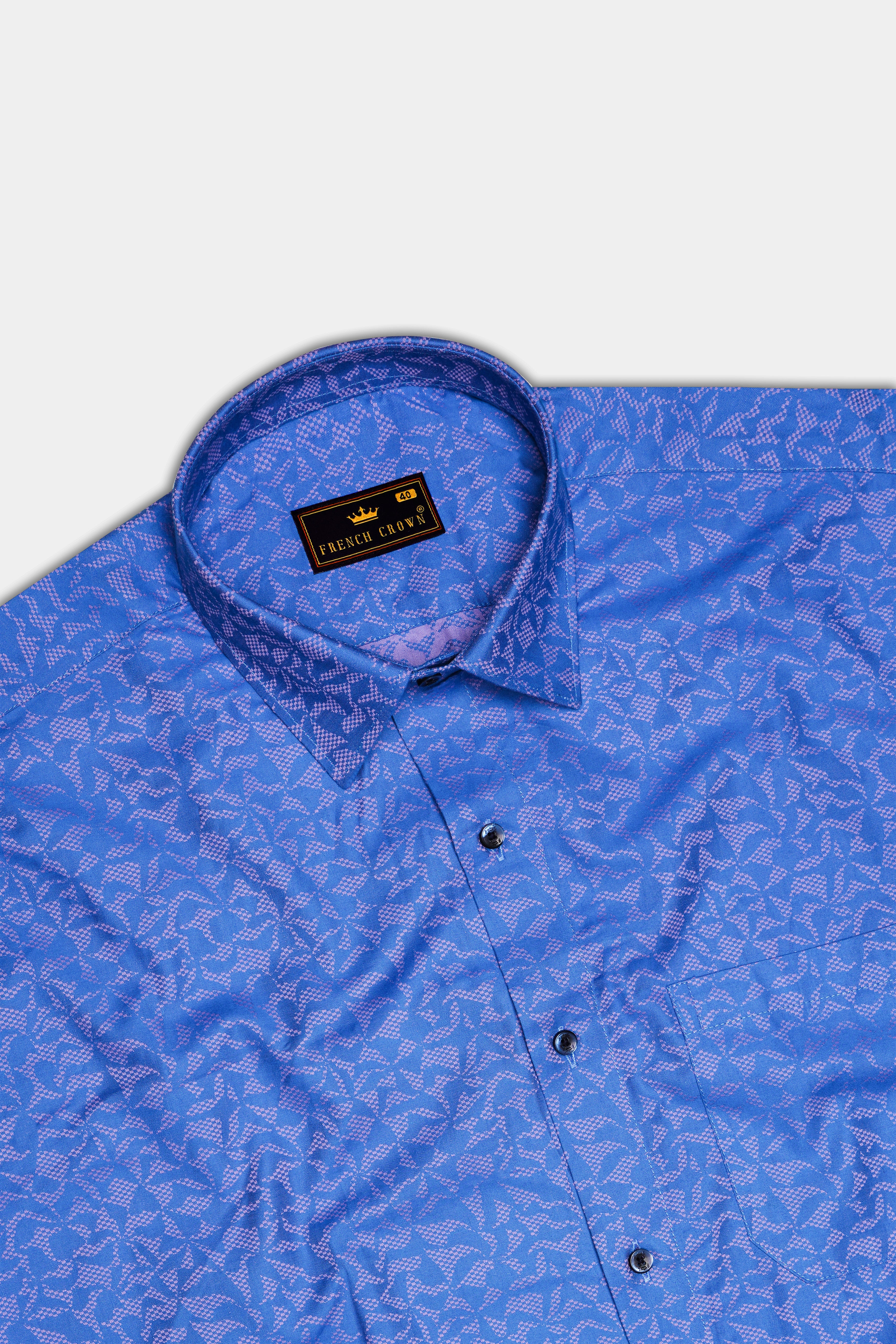 Tealish Blue Jacquard Textured Premium Cotton Shirt