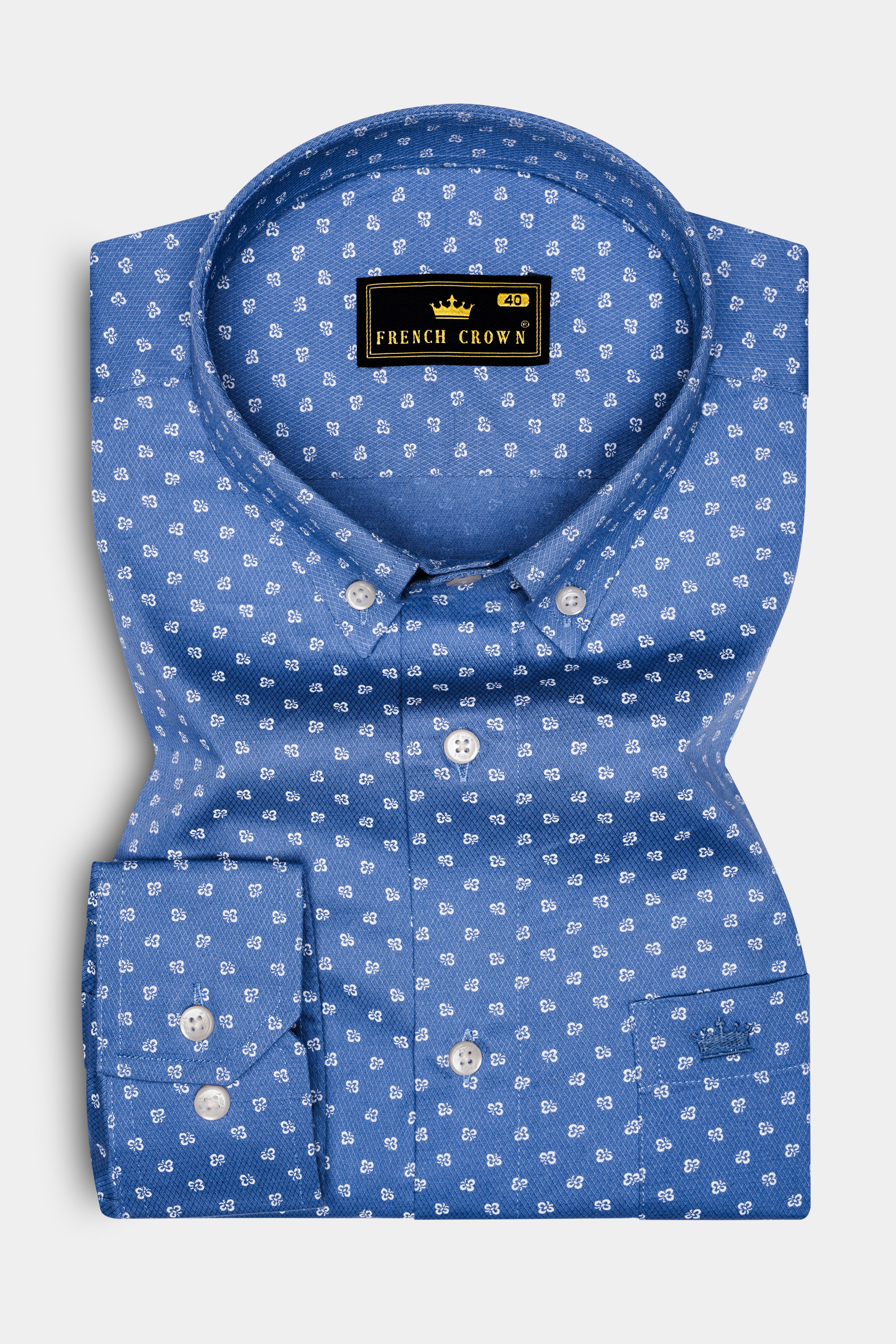 Dusty Blue Dobby Textured Premium Giza Cotton Shirt
