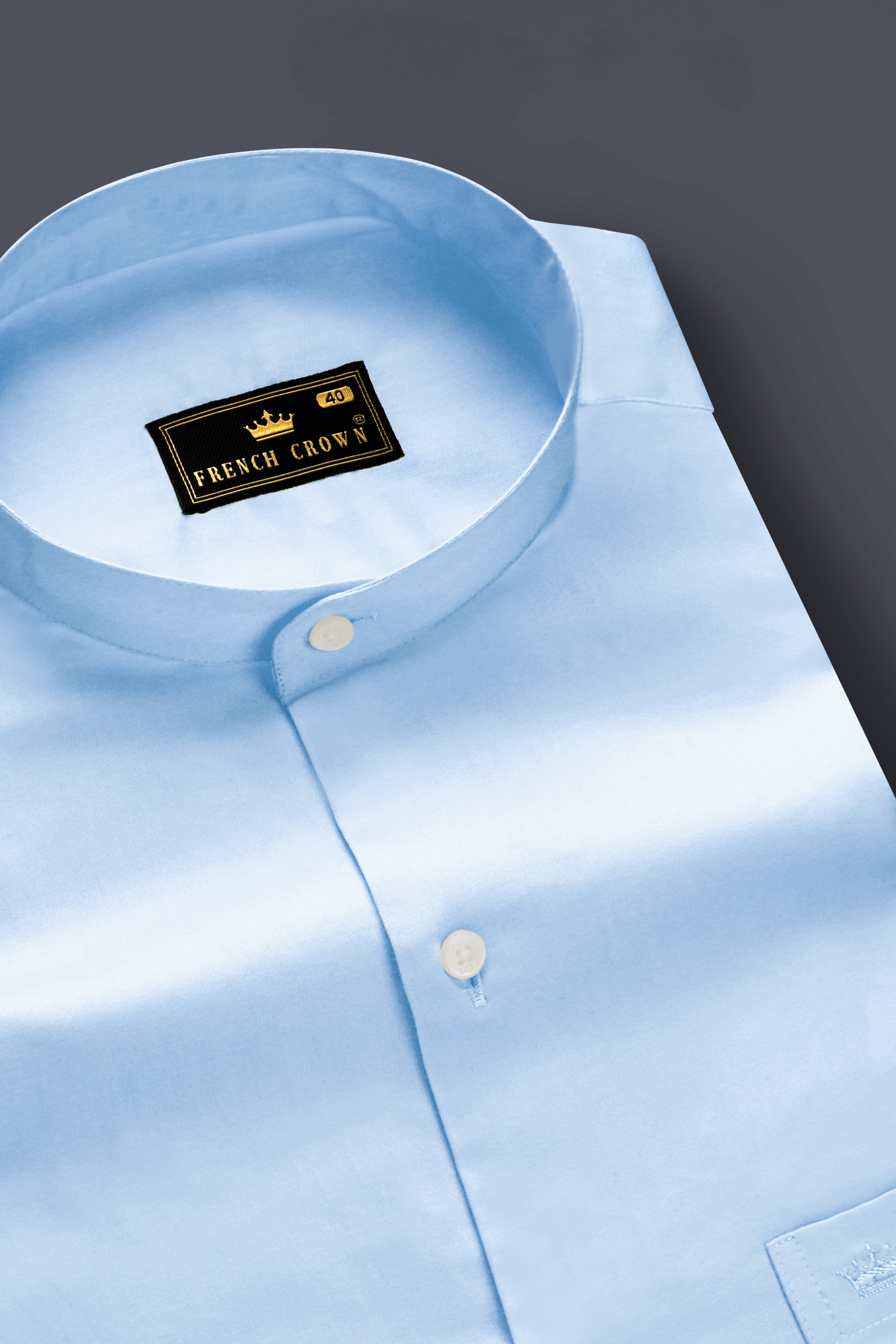 Serene Sky-Periwinkle Blue Solid Subtle Sheen Super Soft Premium Cotton Semi Formal Mandarin Collar Shirt 13593-M-38, 13593-M-H-38, 13593-M-39, 13593-M-H-39, 13593-M-40, 13593-M-H-40, 13593-M-42, 13593-M-H-42, 13593-M-44, 13593-M-H-44, 13593-M-46, 13593-M-H-46, 13593-M-48, 13593-M-H-48, 13593-M-50, 13593-M-H-50, 13593-M-52, 13593-M-H-52
