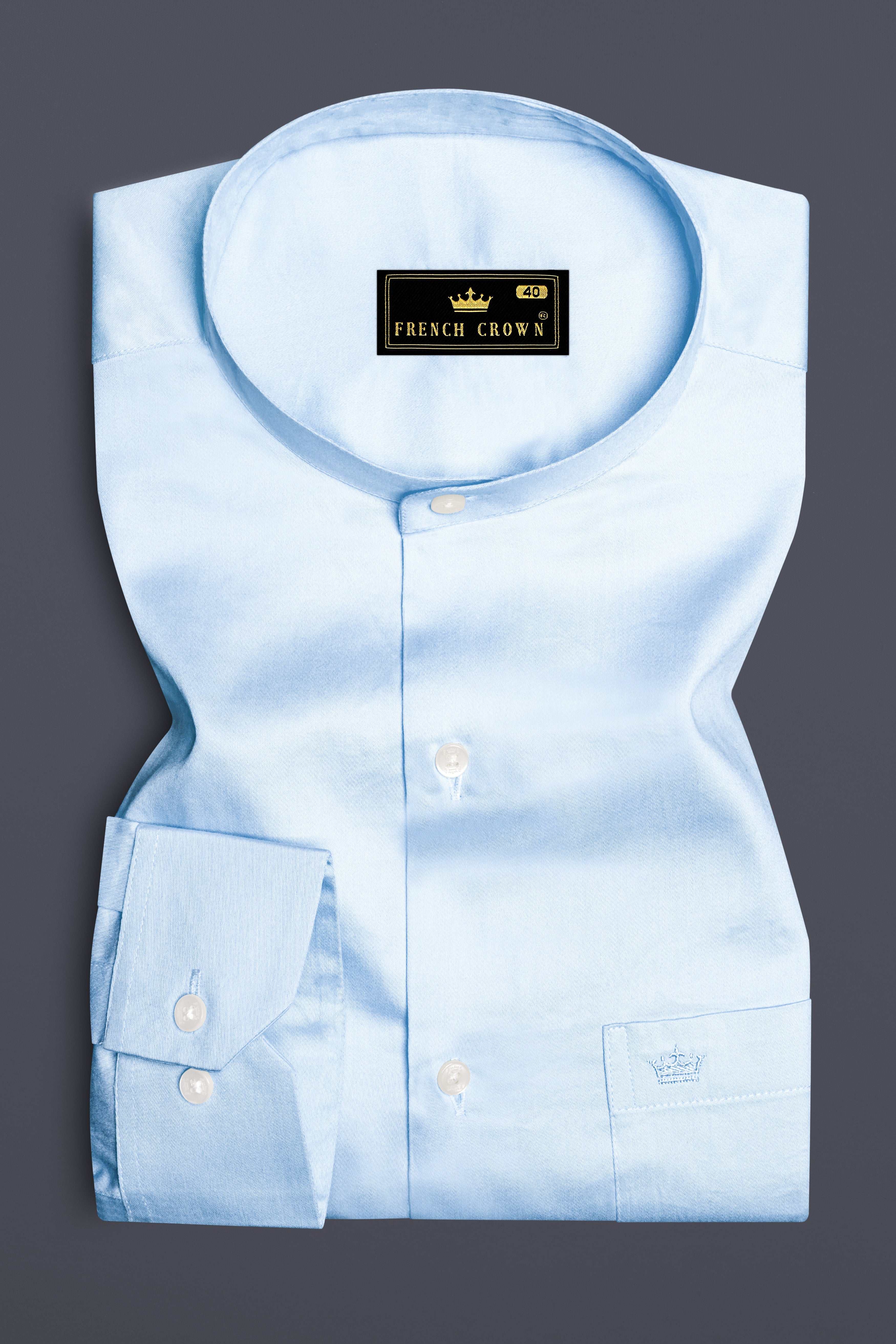 Serene Sky-Periwinkle Blue Solid Subtle Sheen Super Soft Premium Cotton Semi Formal Mandarin Collar Shirt 13593-M-38, 13593-M-H-38, 13593-M-39, 13593-M-H-39, 13593-M-40, 13593-M-H-40, 13593-M-42, 13593-M-H-42, 13593-M-44, 13593-M-H-44, 13593-M-46, 13593-M-H-46, 13593-M-48, 13593-M-H-48, 13593-M-50, 13593-M-H-50, 13593-M-52, 13593-M-H-52